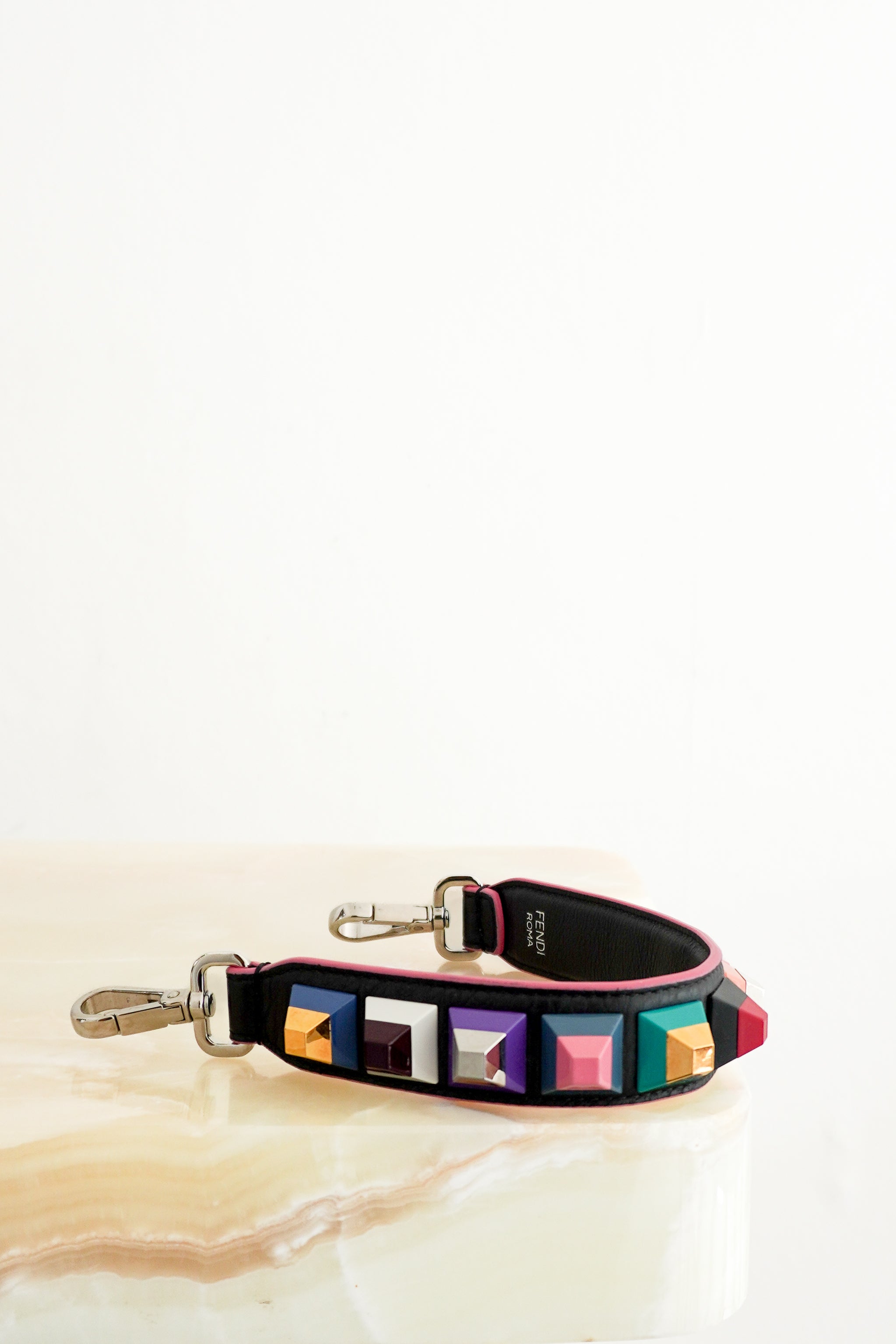 Fendi Mini Strap You Multicolour Studded Leather Bag Strap front photo chelsea london