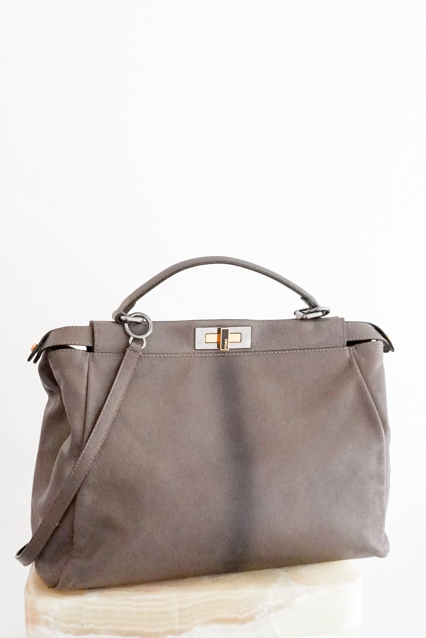 Fendi Peekaboo Large Taupe Leather Satchel Bag with Charm (RRP £3500) | Authentic Preloved - Reloved Again
