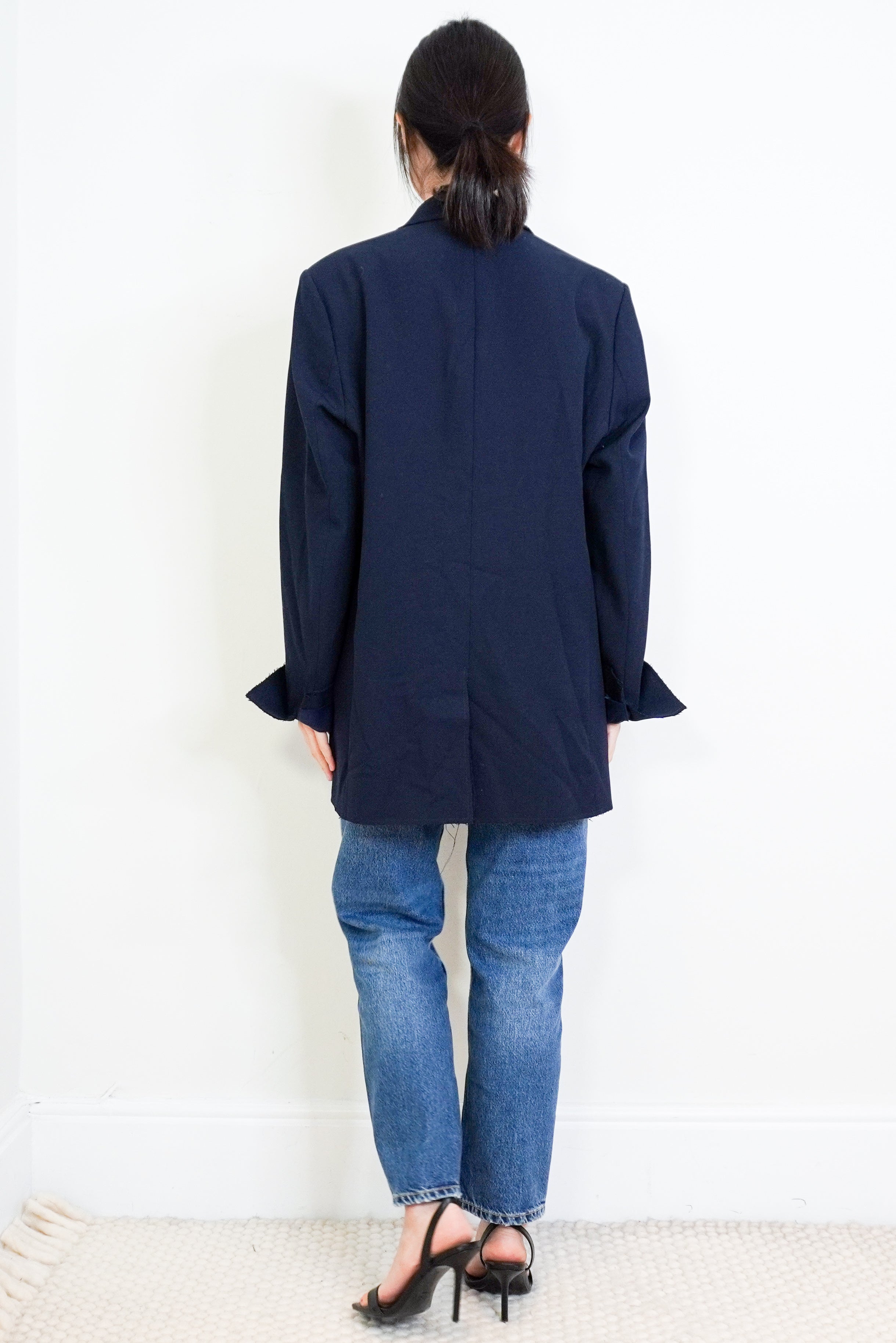 Frame-Navy-Oversized-Raw-Edge-Blazer-back-picture-Chelsea-London