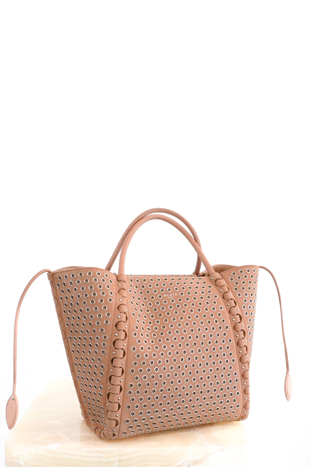 Alaïa Le Hinge Small Eyelet Tote Bag in Tan Suede (RRP £1680) | Authentic Preloved - Reloved Again