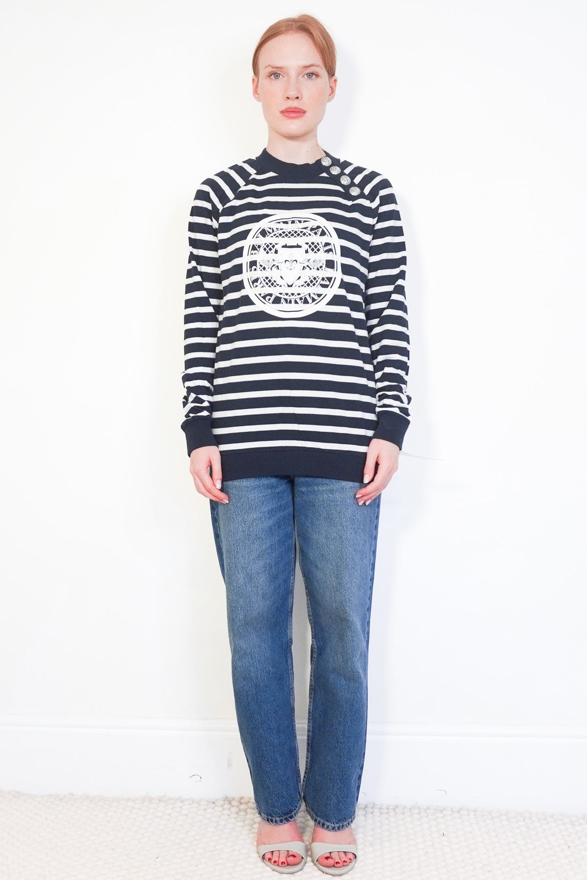 Front: Balmain Breton Logo T-Shirt 