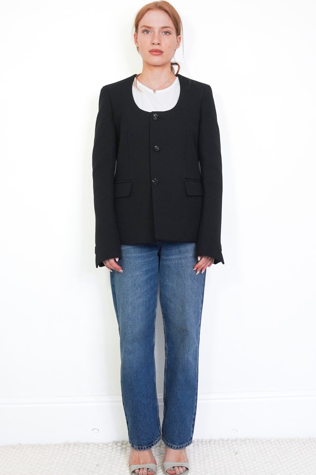 Front Bottega Veneta Black Wool Black Scoop Suit Jacket Chelsea London