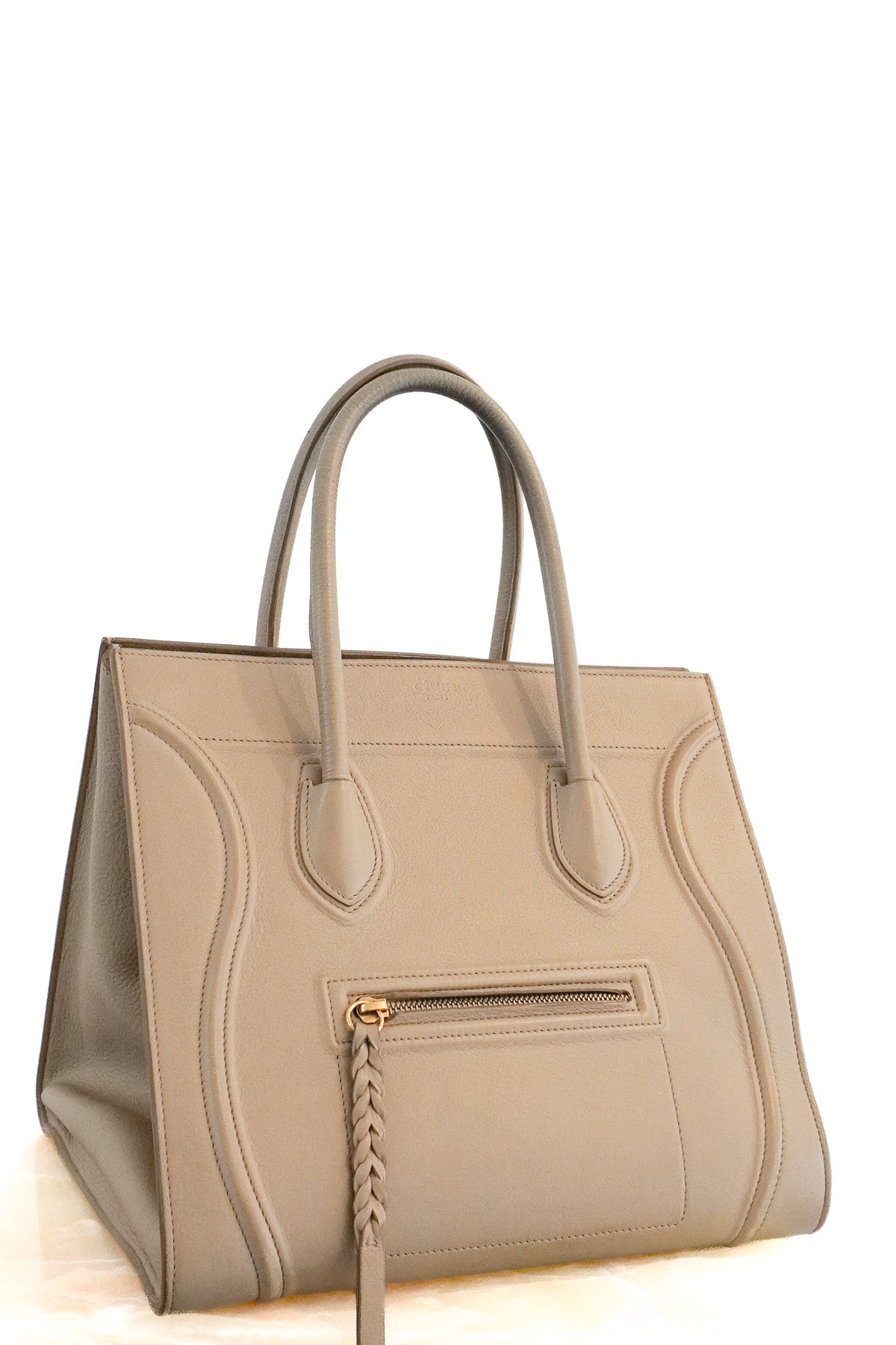 Front: Celine Medium Phantom Luggage Tote in Taupe