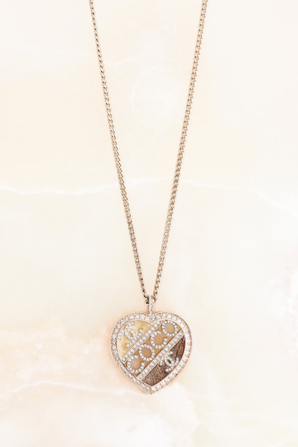 Front Chanel Coco Mark Heart CC Long Necklace Chelsea London