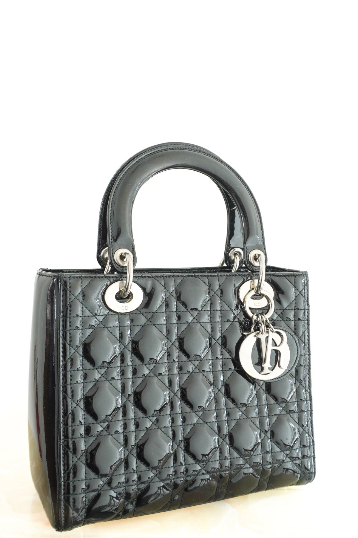 Dior Lady Dior Small Black Patent Leather Bag with Silver Hardware (RP £4,200) | Authentic Preloved - Reloved Again