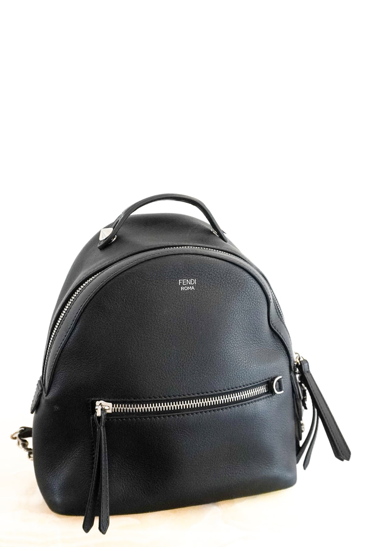 Front: Fendi By The Way Black Leather Backpack