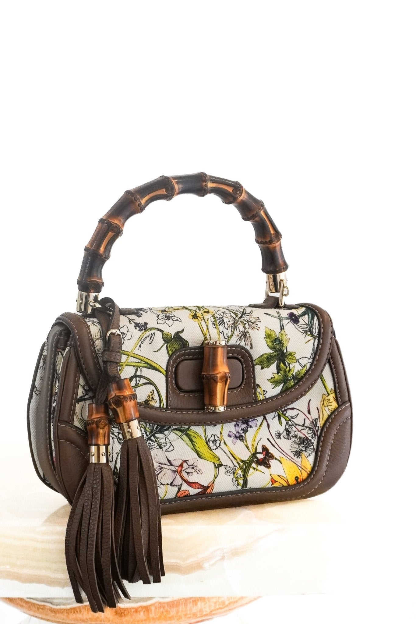 GUCCI フローラ バンブー ハンドバッグ Gucci Flora Bamboo Top Handle Bag | Authentic Preloved