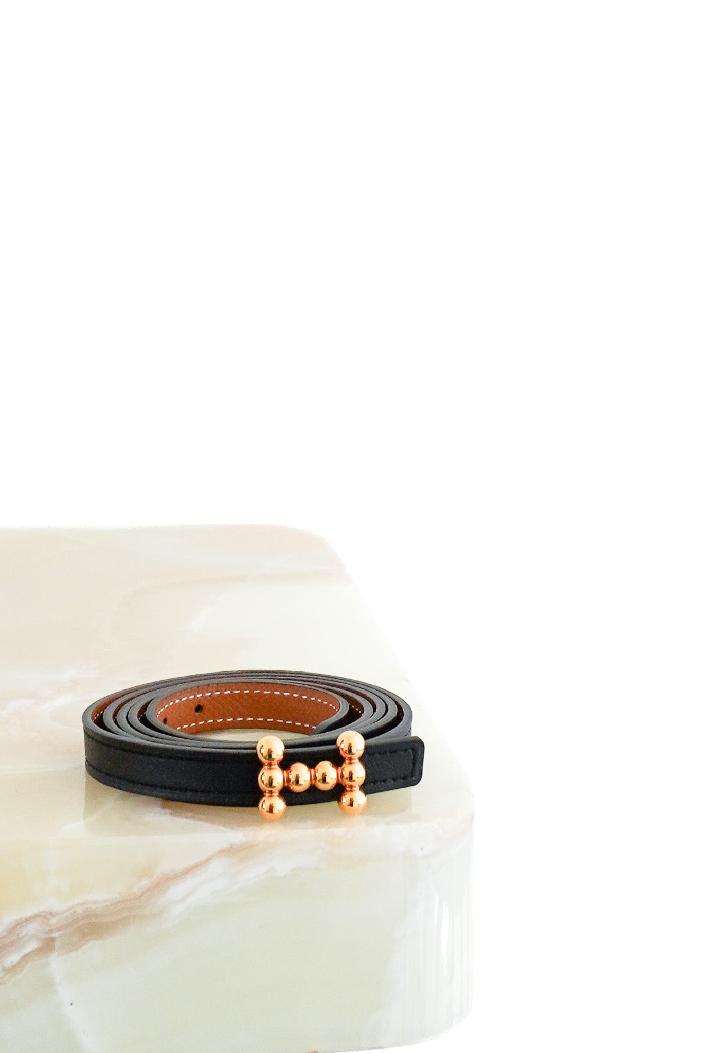 Front Hermès Leather Belt Strap 13 Epsom Leather with Bubble Buckle
