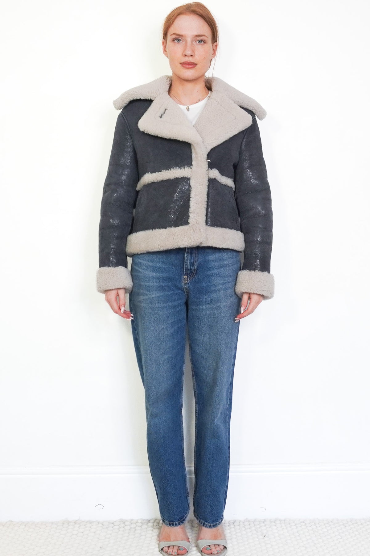 Front Image: All Saints Lambs Leather Shearling Jacket 
