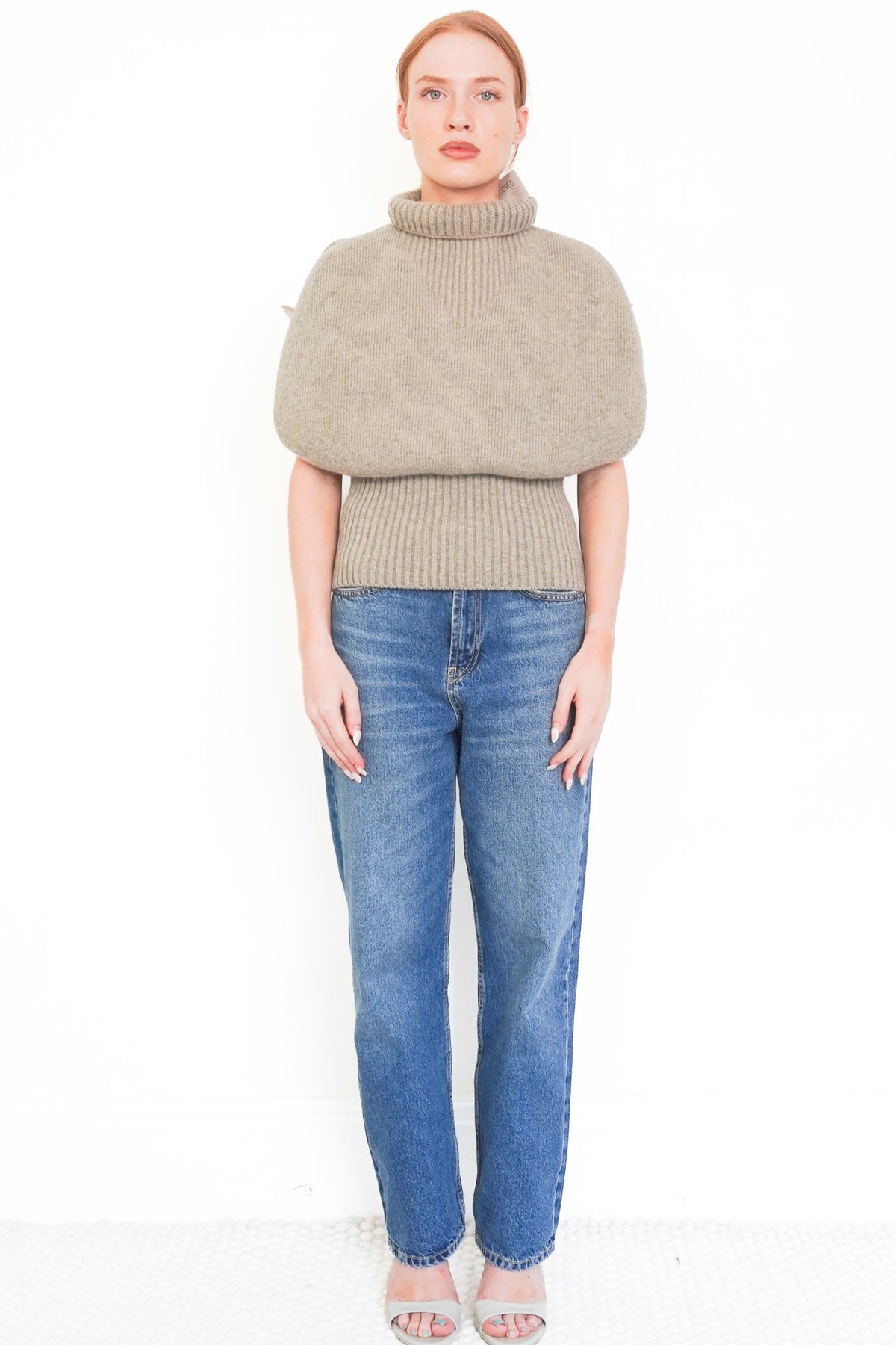 Front Image: Bottega Veneta Grey Ribbed Wool Turtleneck Sweater Vest Chelsea London