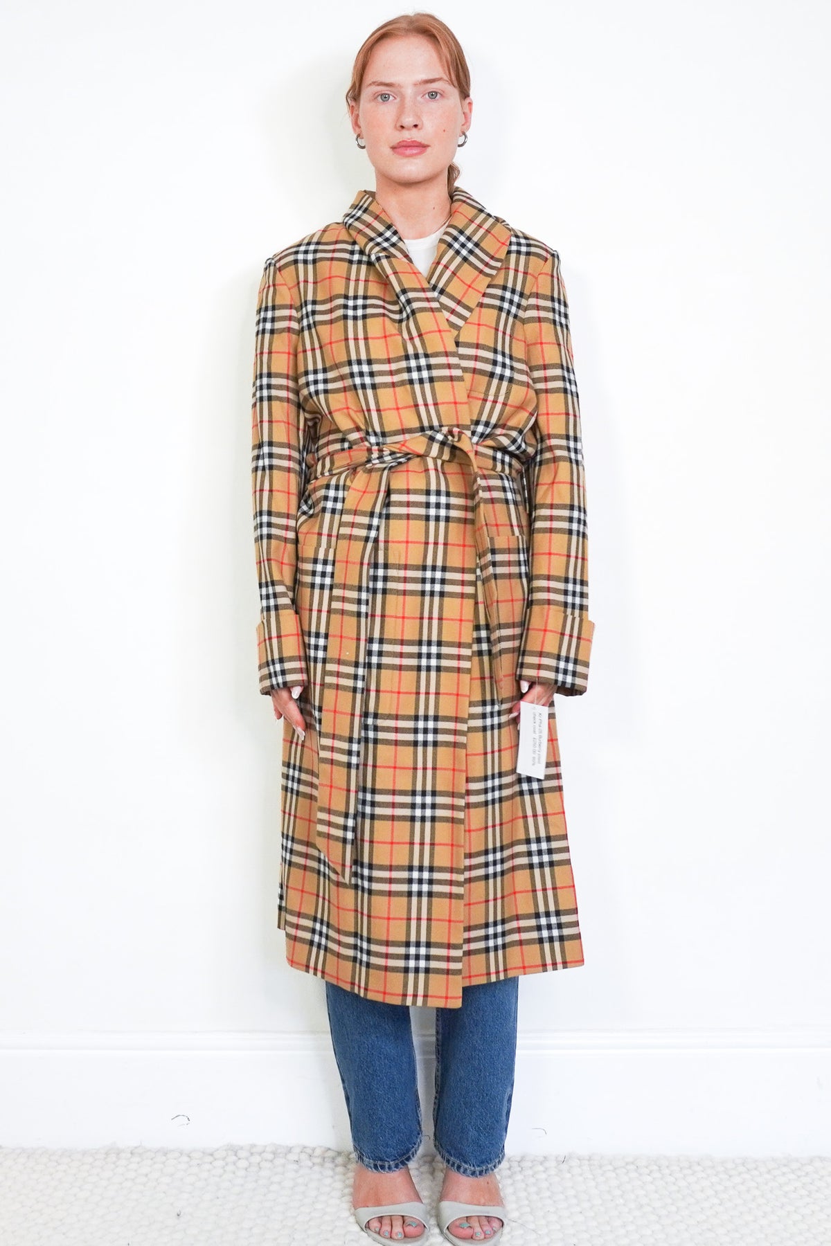Front Image: Burberry Check Wool Plaid Check Coat Chelsea London 