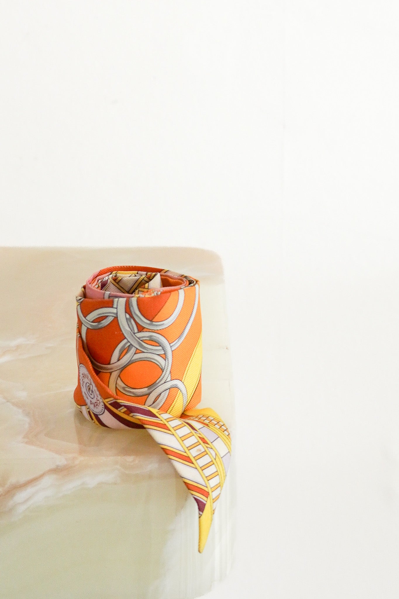 Front Image: Hermes Silk Twilly Scarf Geometric Print Chelsea London