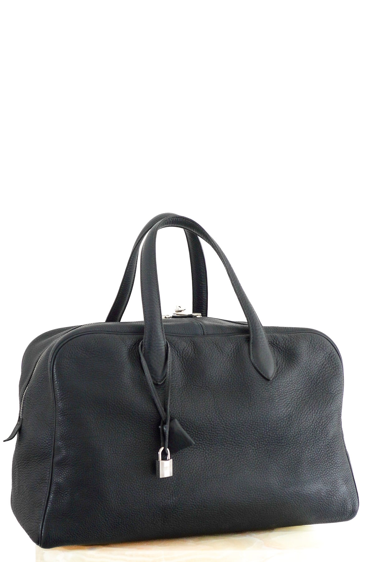 Front Image: Hermes Victoria Handbag Black Leather Silver Hardware 43 Chelsea London