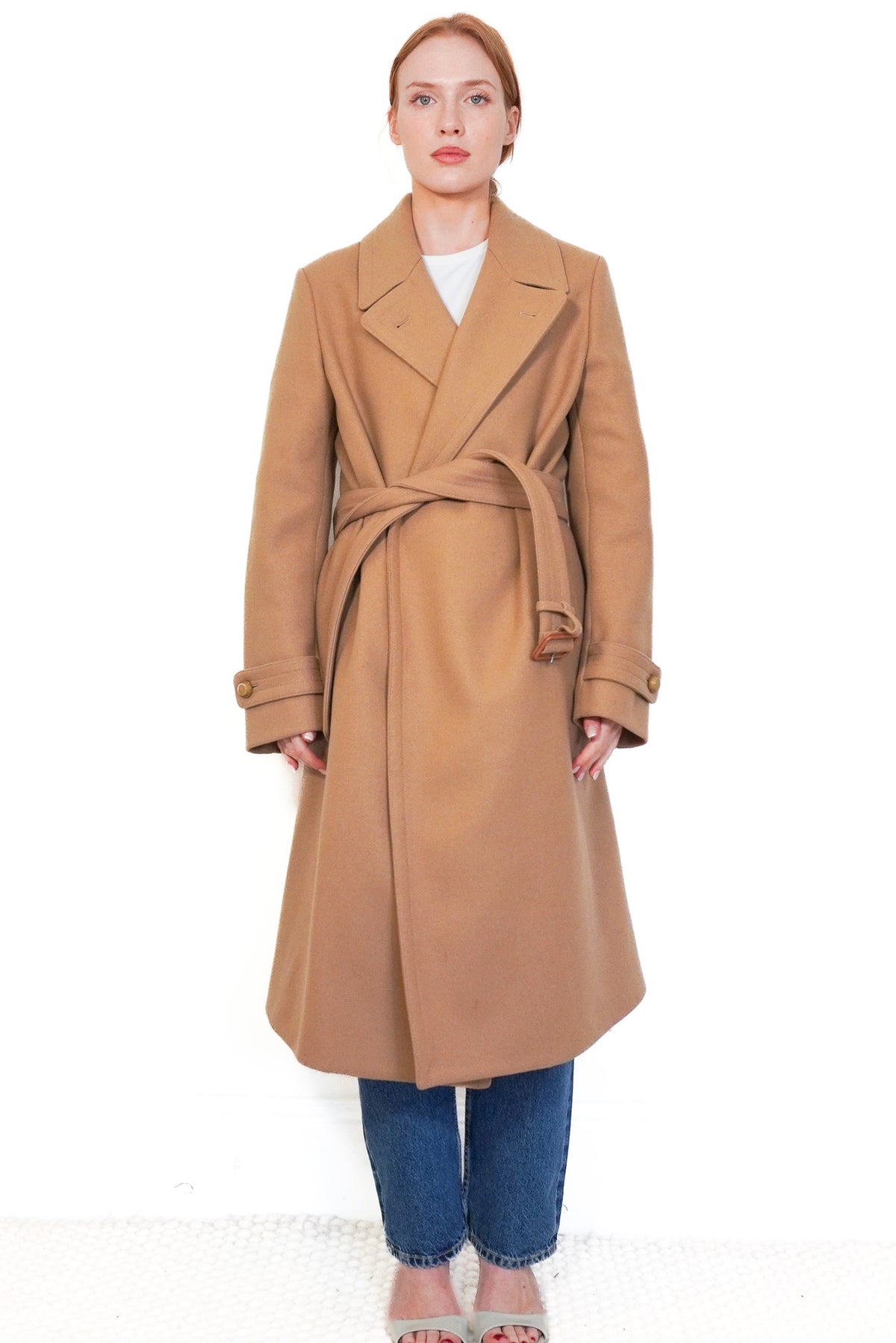 Joseph Khort Compact Wool Beige Long Coat (RRP £1500) | Authentic Preloved - Reloved Again
