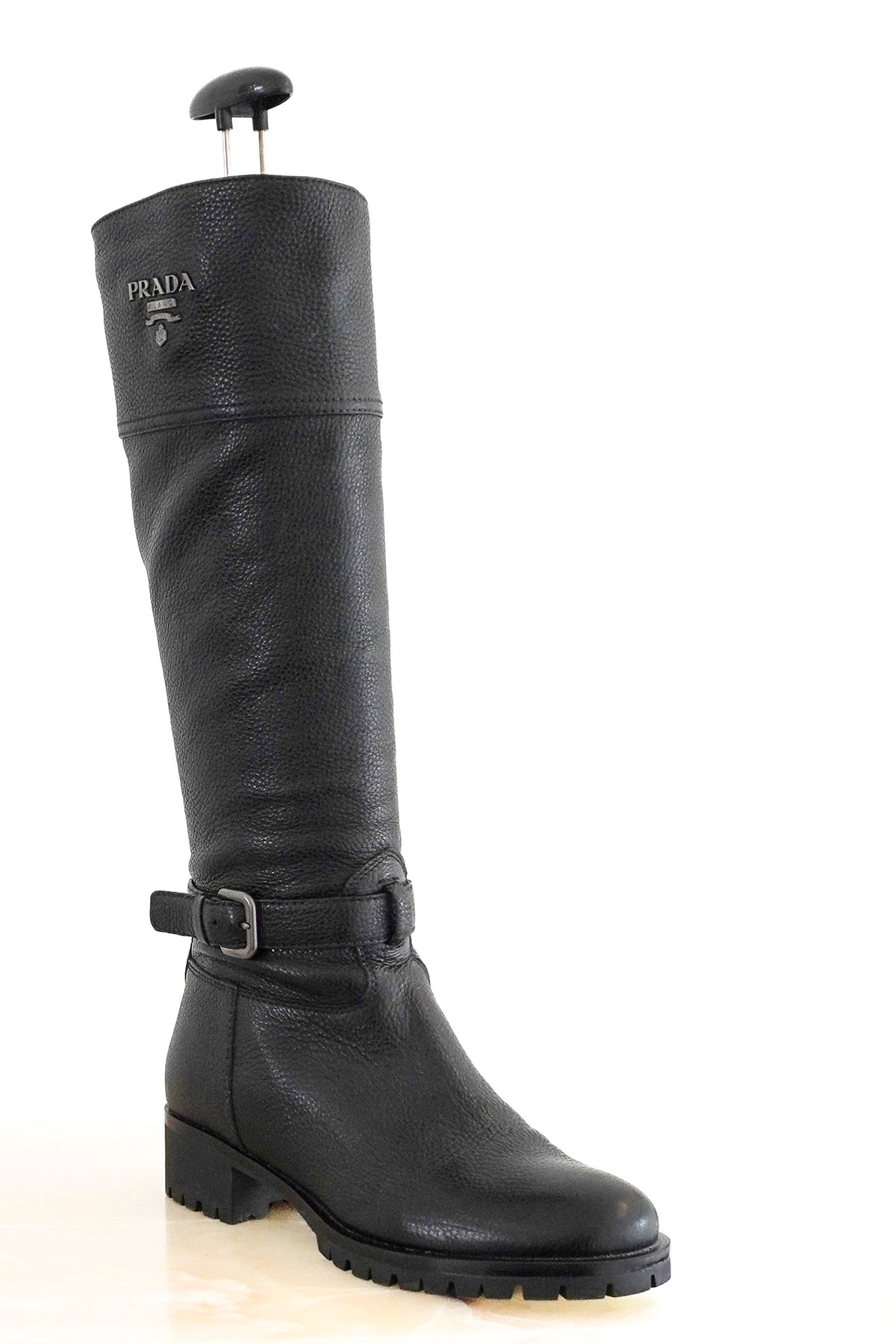 Front Image: Prada Black Leather Riding Boots