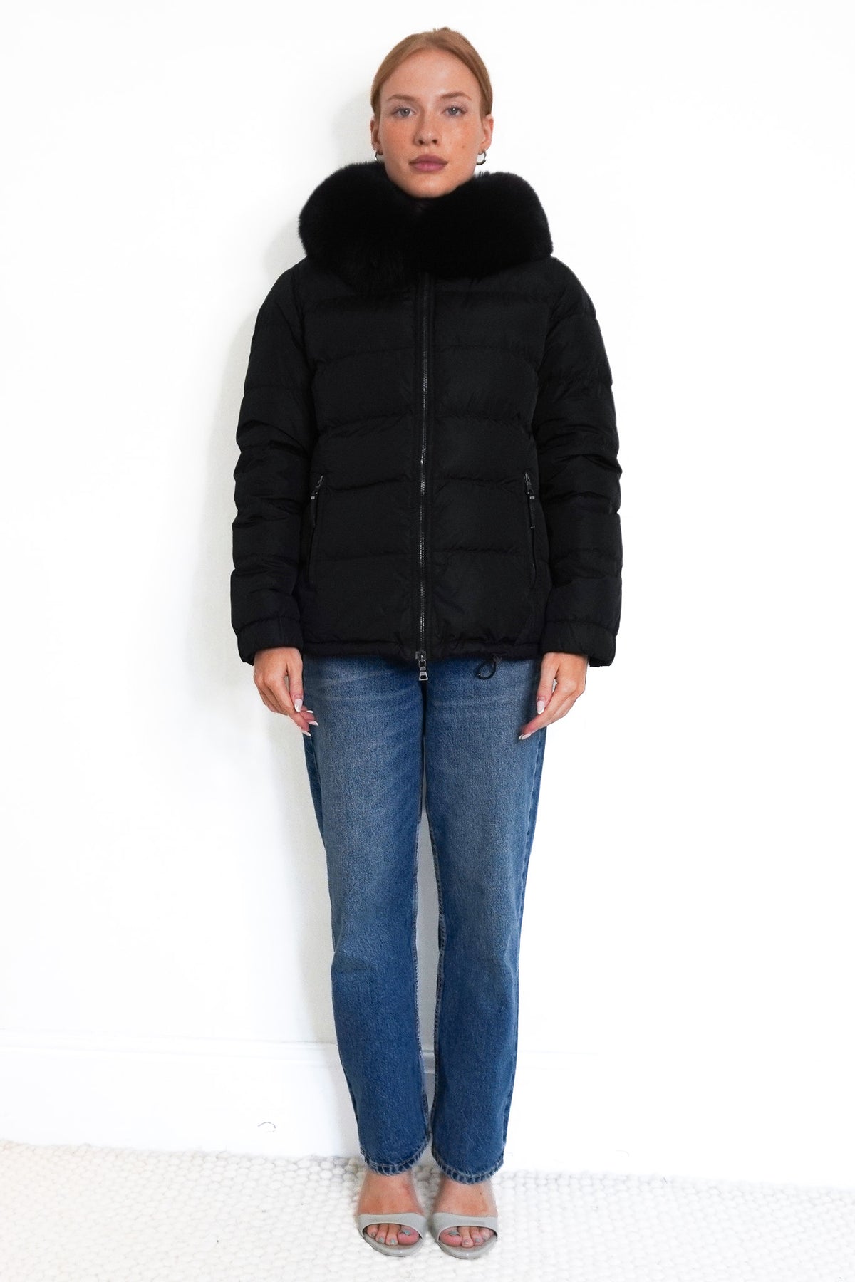 Front Image: Prada Black Puffer Jacket Hood