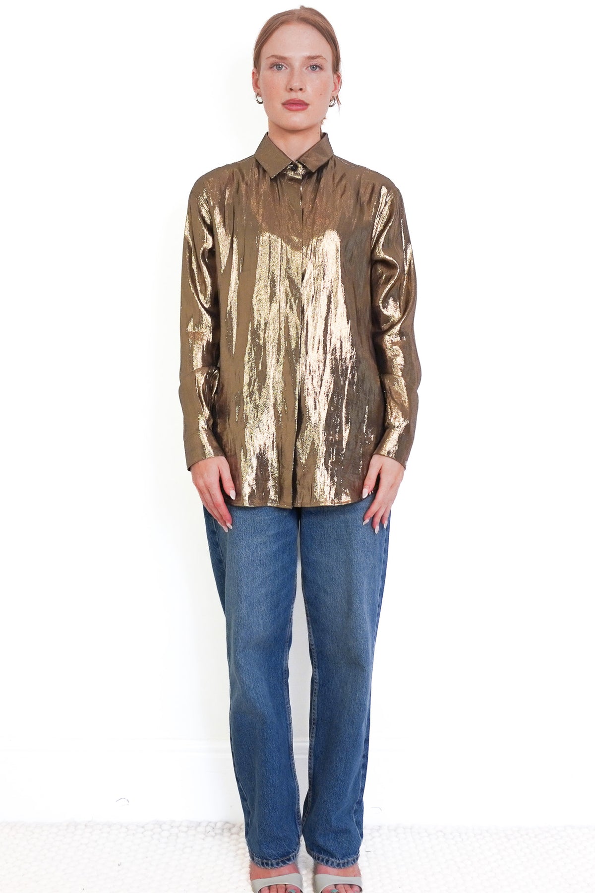 Front Image: Saint Laurent Lame Gold Shirt Chelsea London