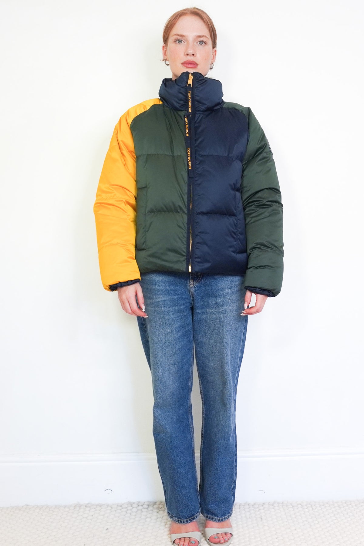 Front Image: Tory Burch Reversible Colour-Block Down Puffer Jacket Chelsea London