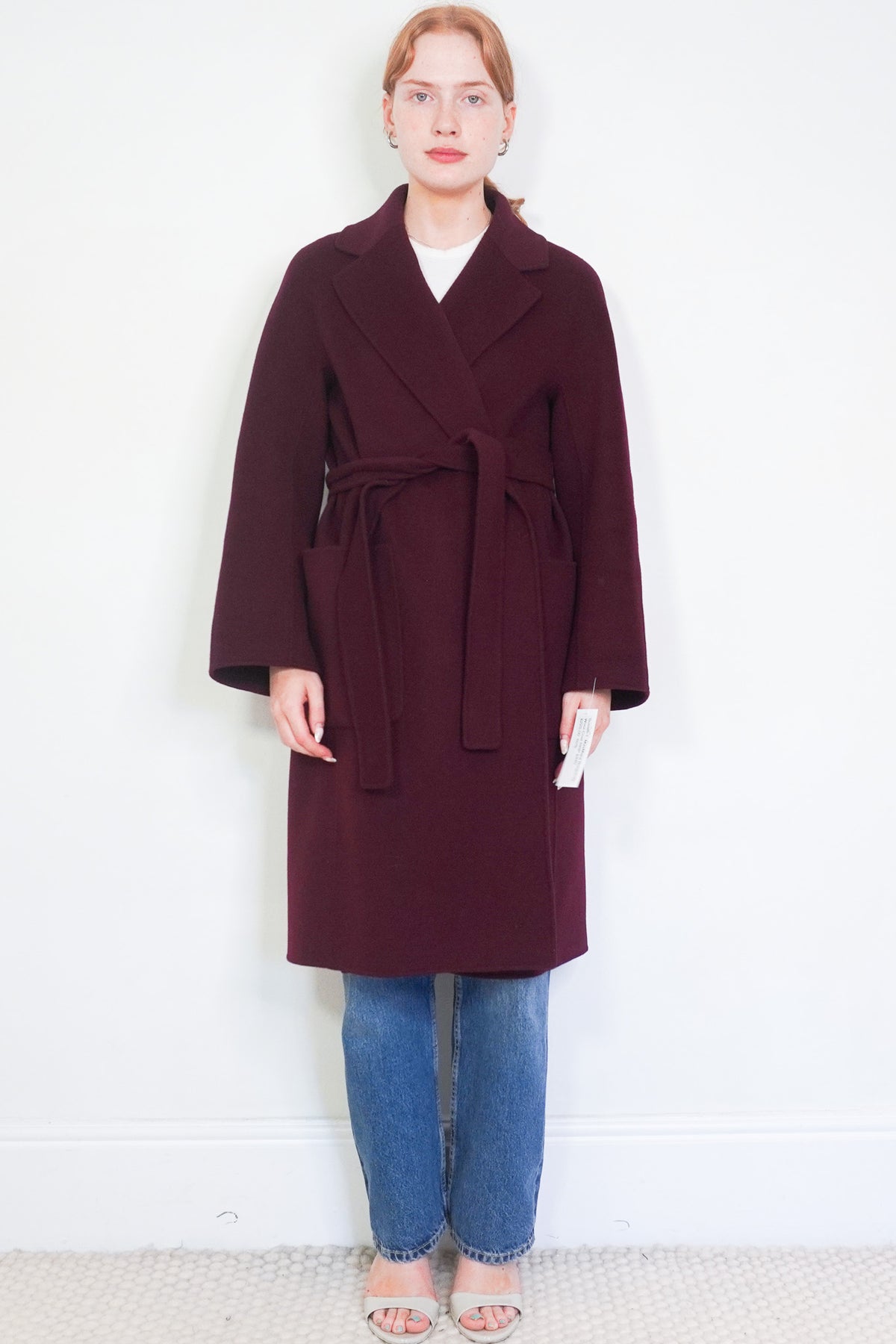 Front Max Mara Burgundy Pure New Wool Belted Coat London