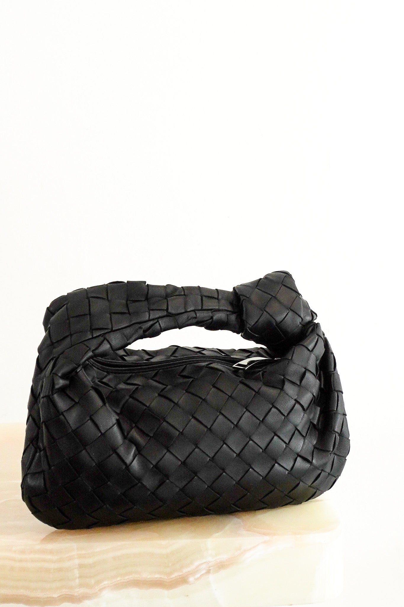 Front image Bottega Veneta Mini Jodie Intrecciato Leather Hobo Bag in Black Chelsea London