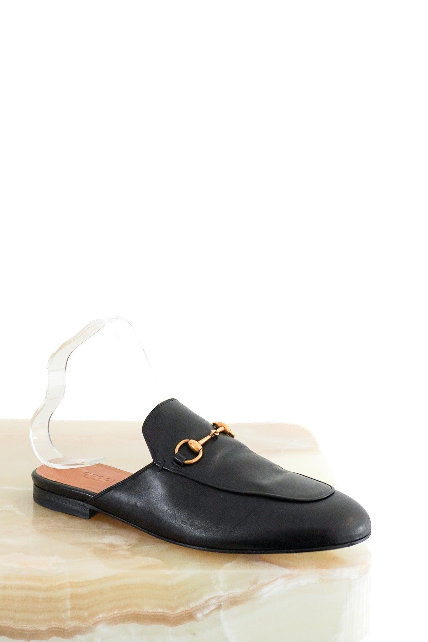 Front image Gucci Princetown Black Leather Horsebit Mules Chelsea London