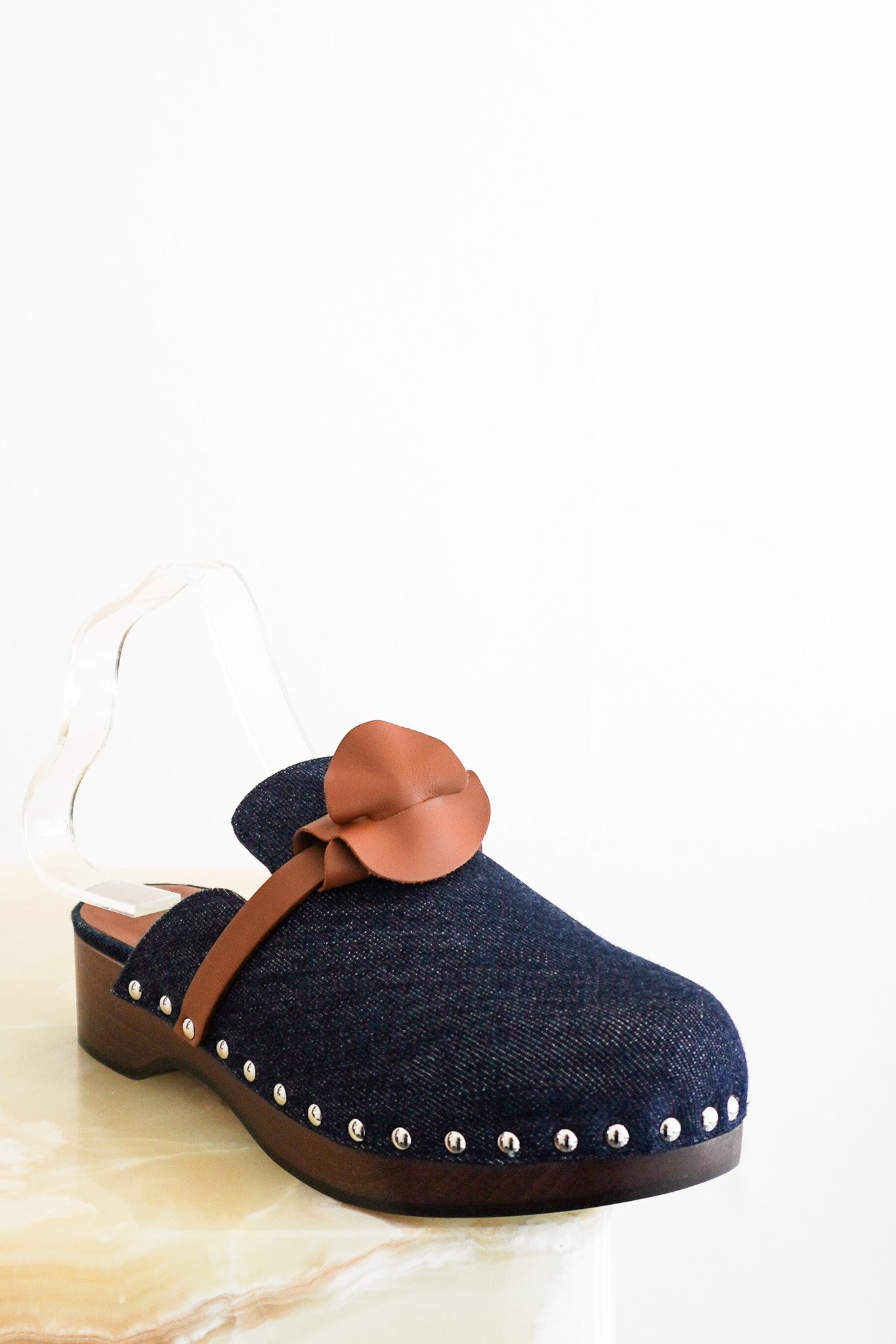 Front image Hermès Carlotta Denim Mules Chelsea London