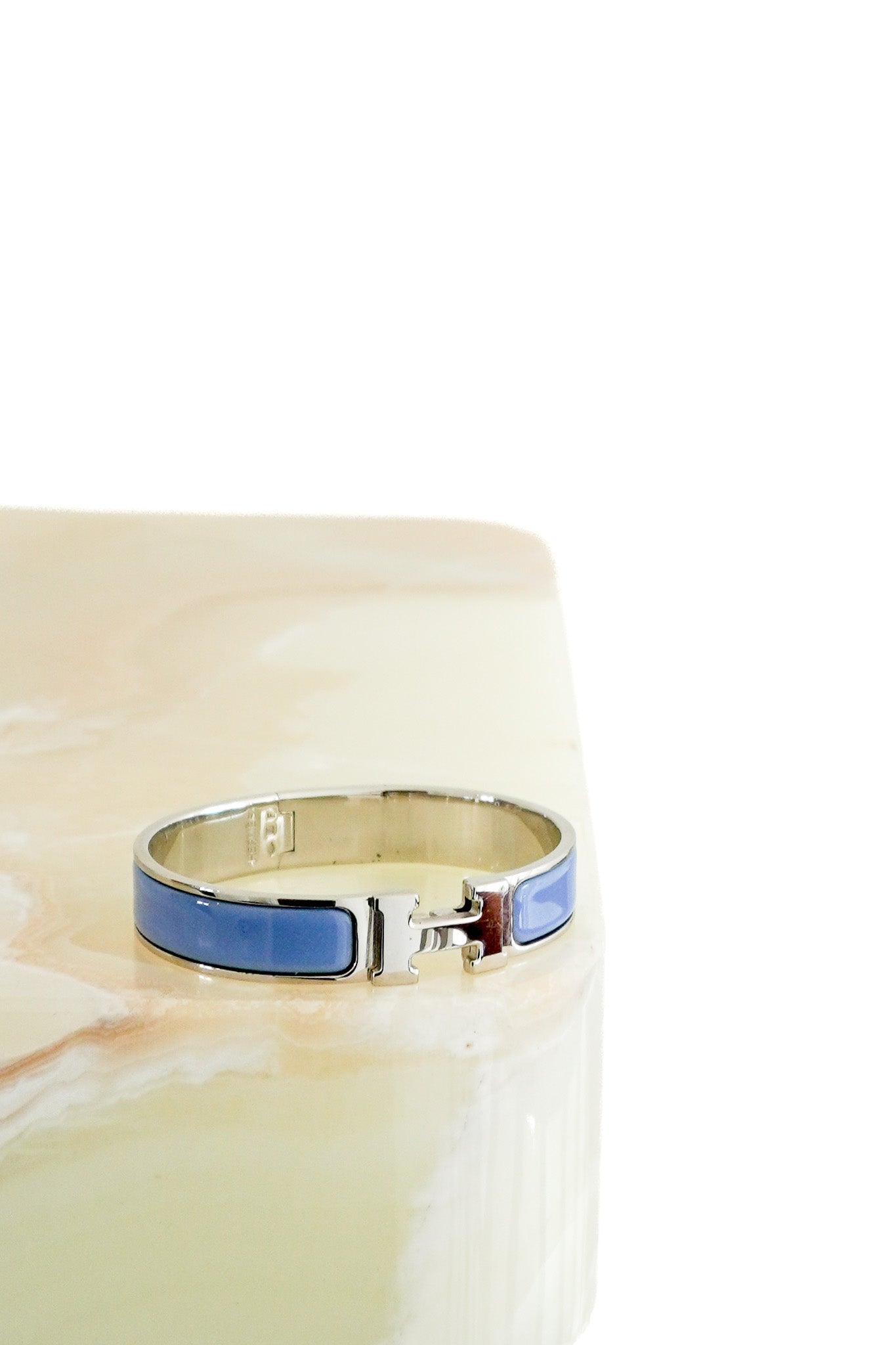 Front image Hermès Clic Clac H Blue Enamel & Palladium-Plated Bracelet Chelsea London