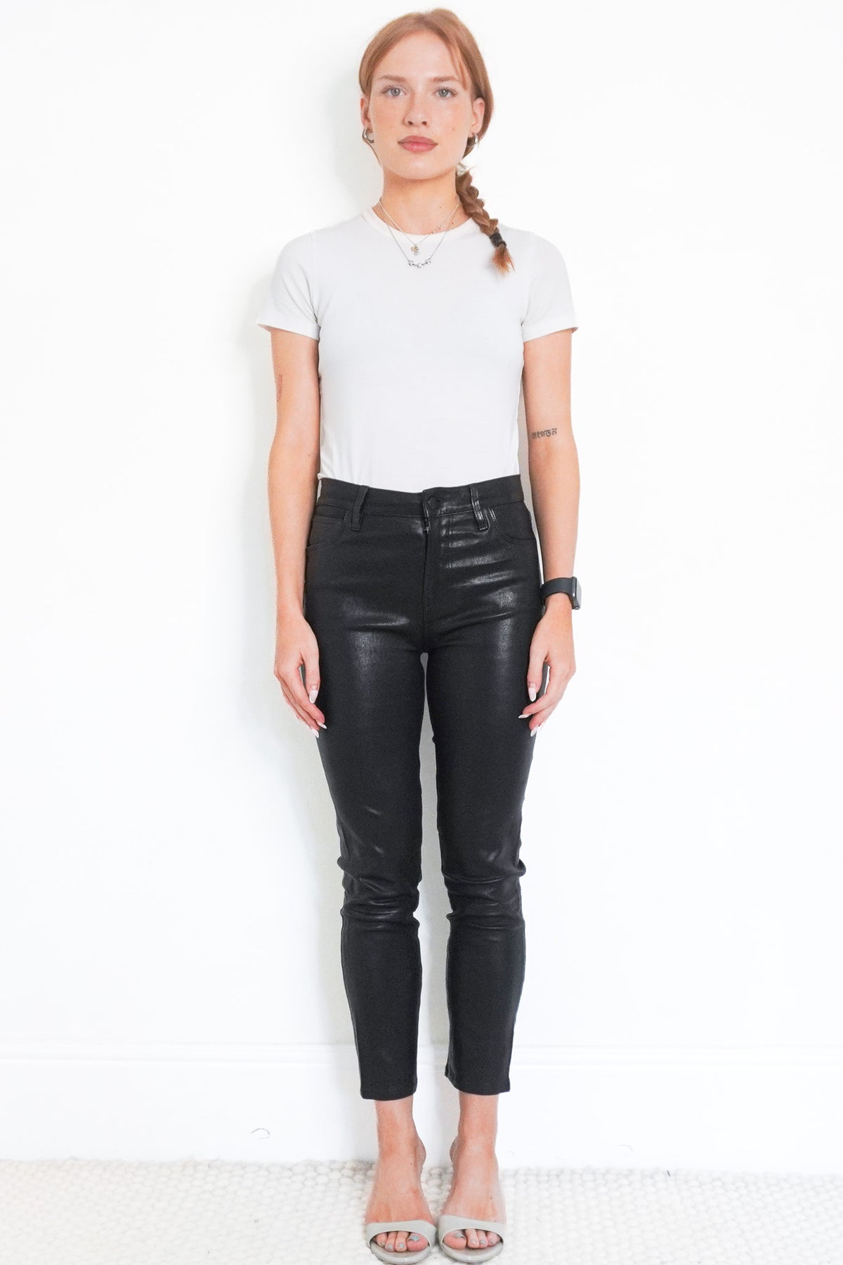Front image J Brand Black Leather Skinny Jeans Chelsea London