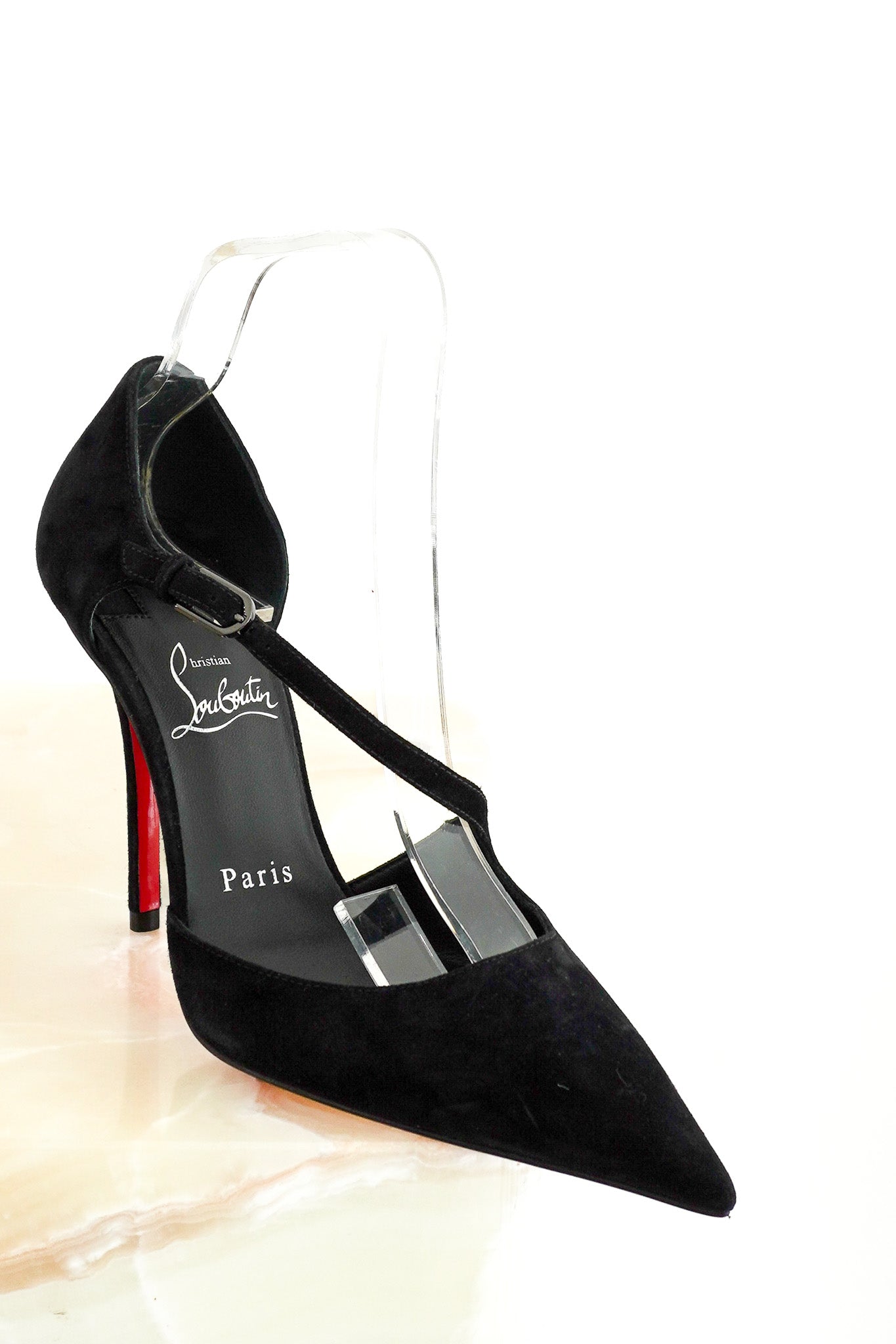 Front image Louboutin Miss Ziggyta Heels in Suede Chelsea London