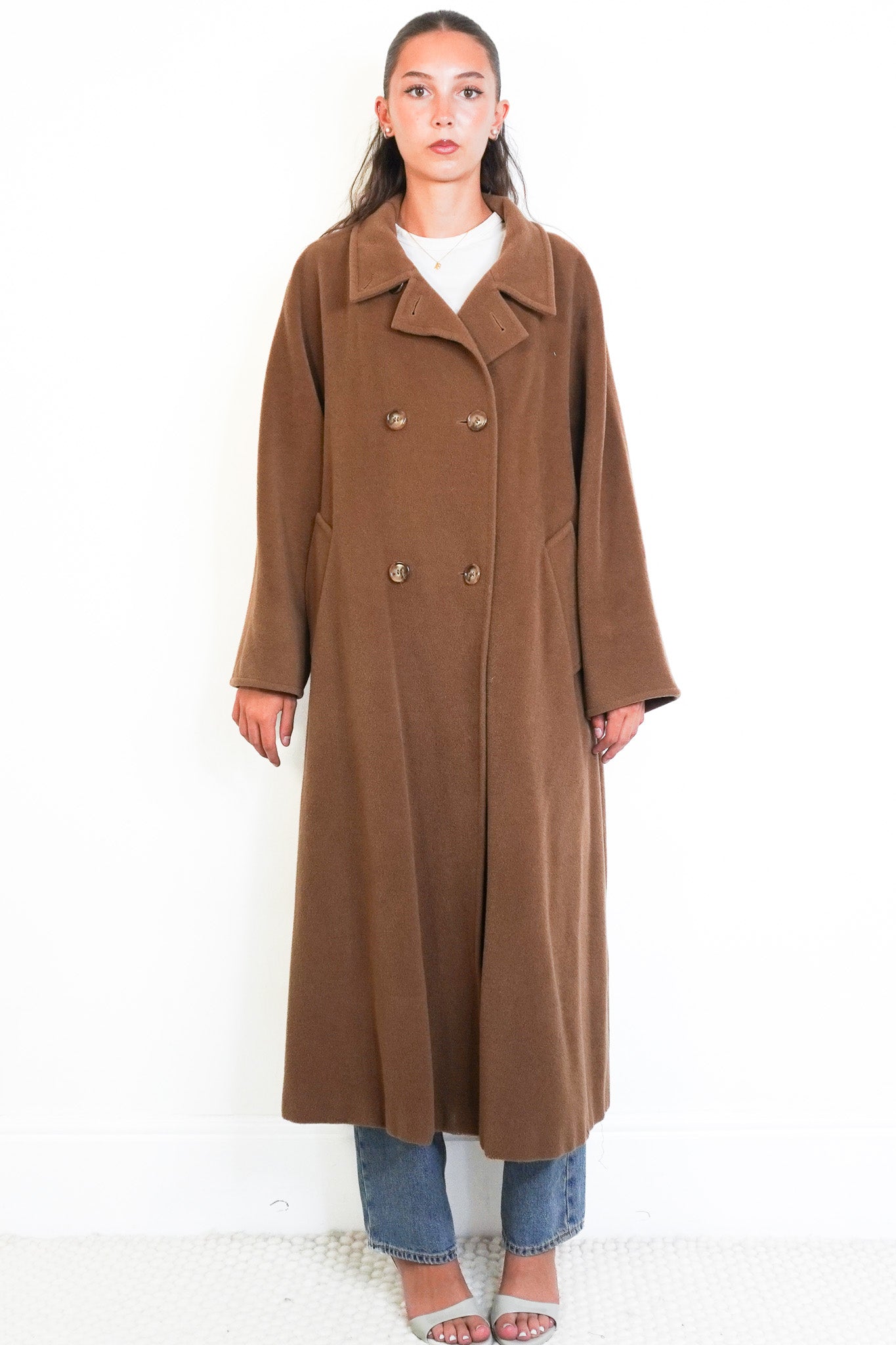 Front image Max Mara Camel Wool Coat Chelsea London