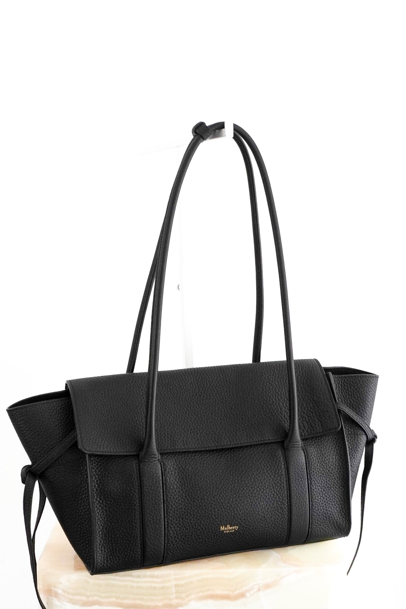 Front image Mulberry Small Soft Bayswater Bag in Black Heavy Grain Leather Chelsea London