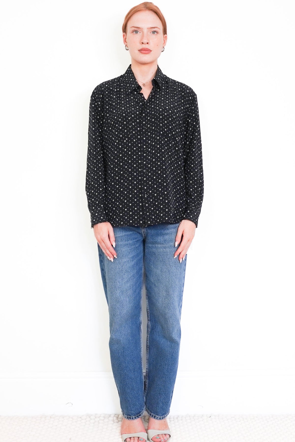 Front image Saint Laurent Heart Print Silk Blouse Chelsea London