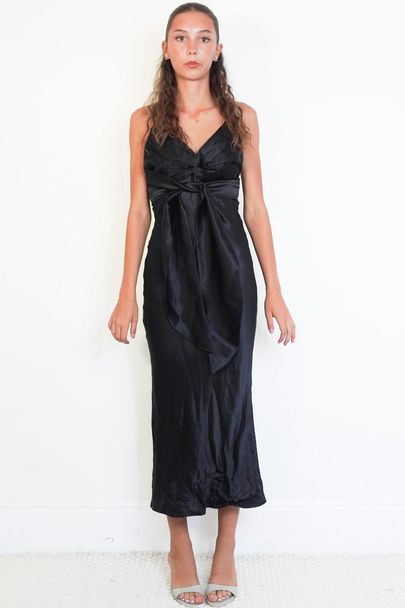 TOVE Sofia Black Silk Satin Twist-Front Evening Dress (RRP £262) | Authentic & Preloved - Reloved Again