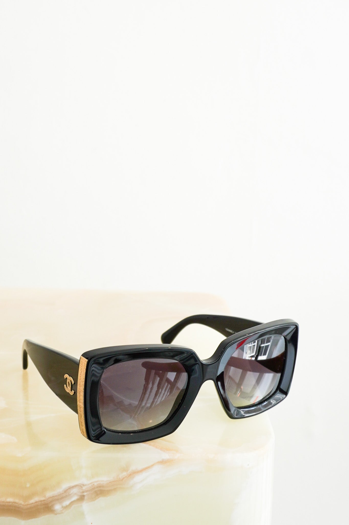 Front image of Chanel Oversized Sunglasses in Black Chelsea London