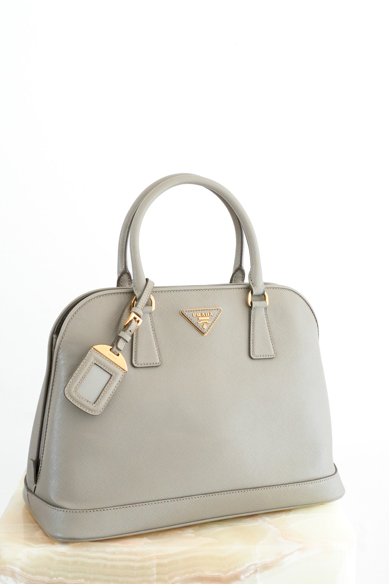 Front image of Prada Double Saffiano Leather Tote in Grey Chelsea London