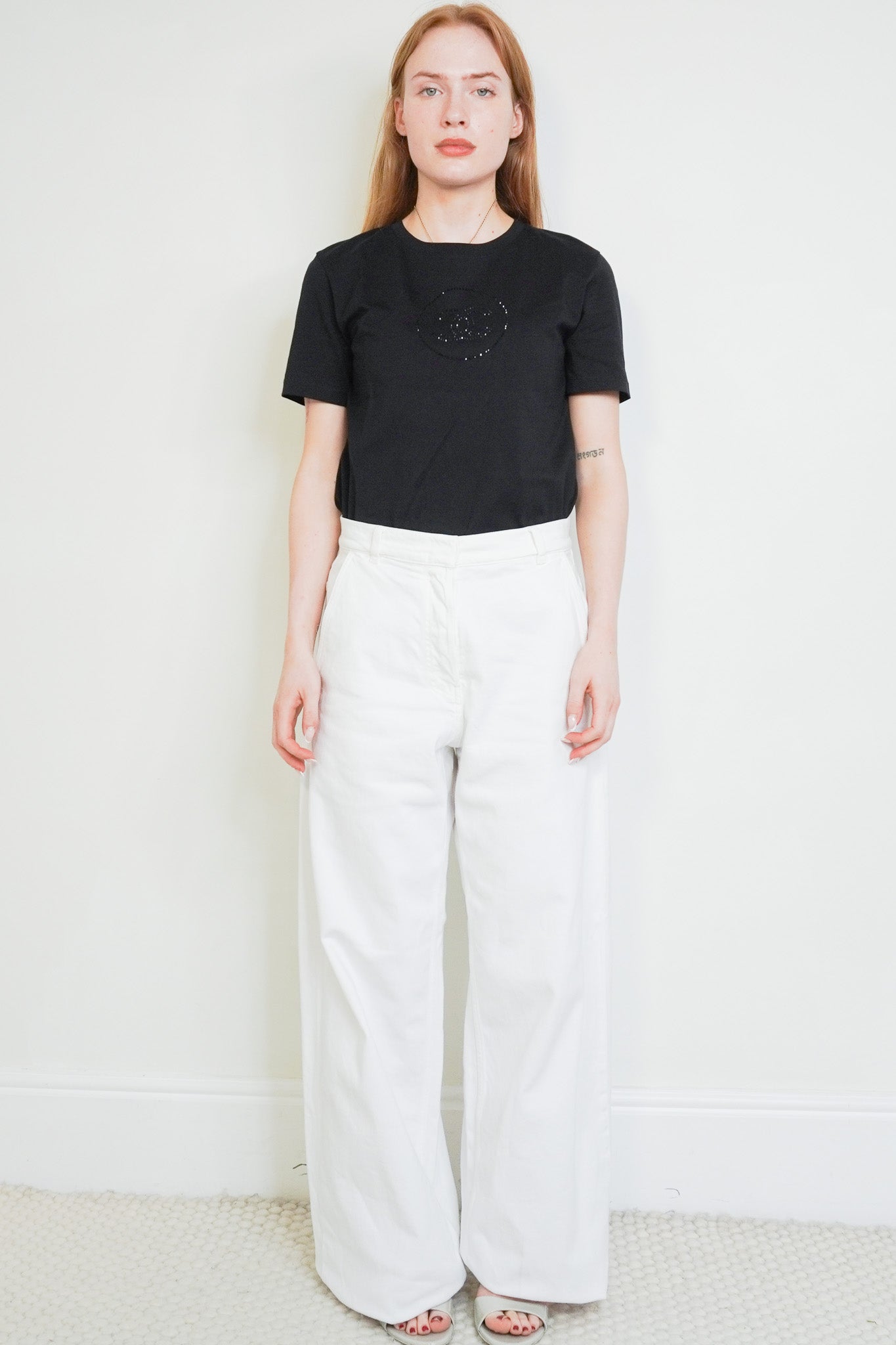 Front image of the Another Tomorrow White Wide-Leg Trousers Chelsea London