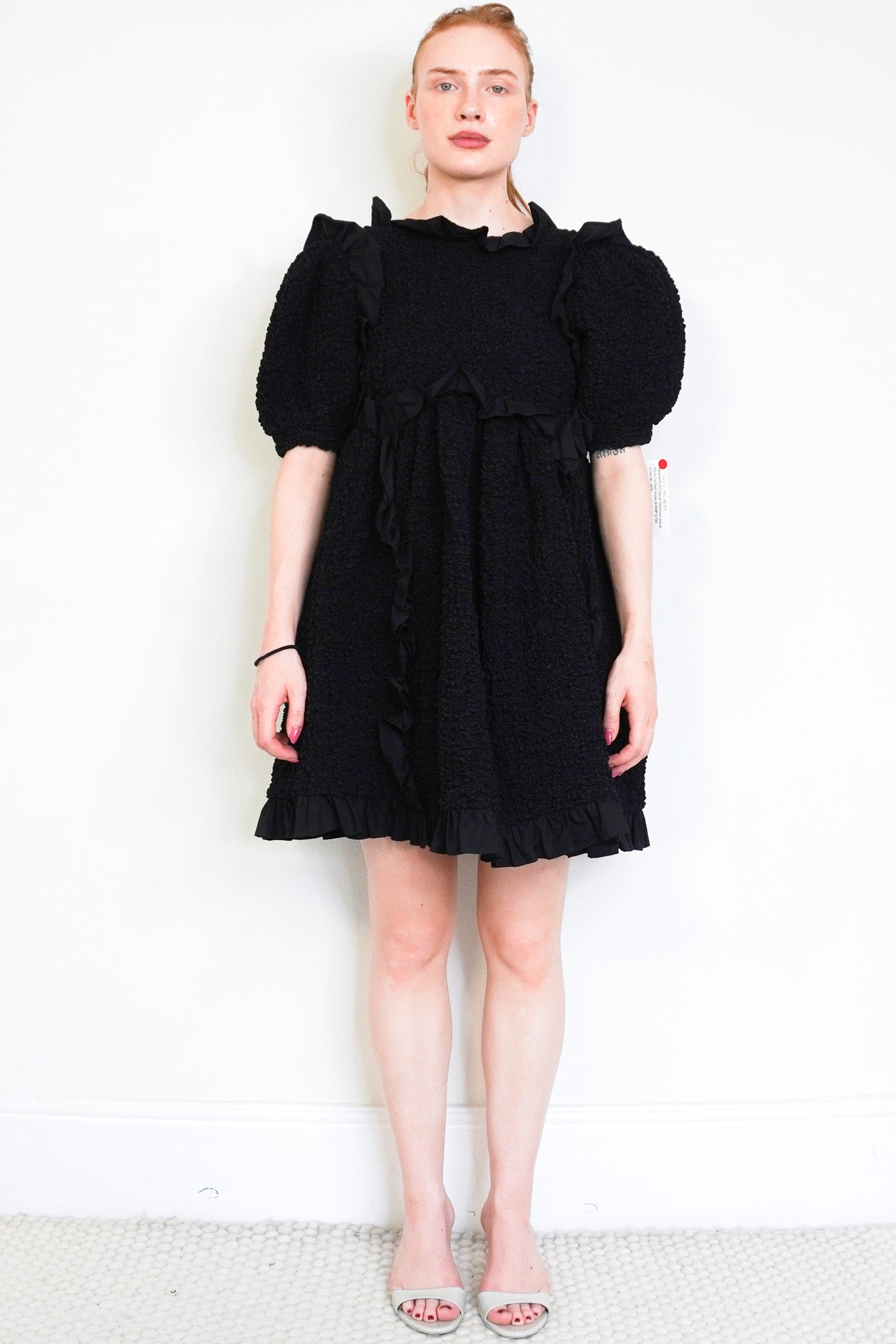Front image of the Cecilie Bahnsen Black Ruched Dress Chelsea London