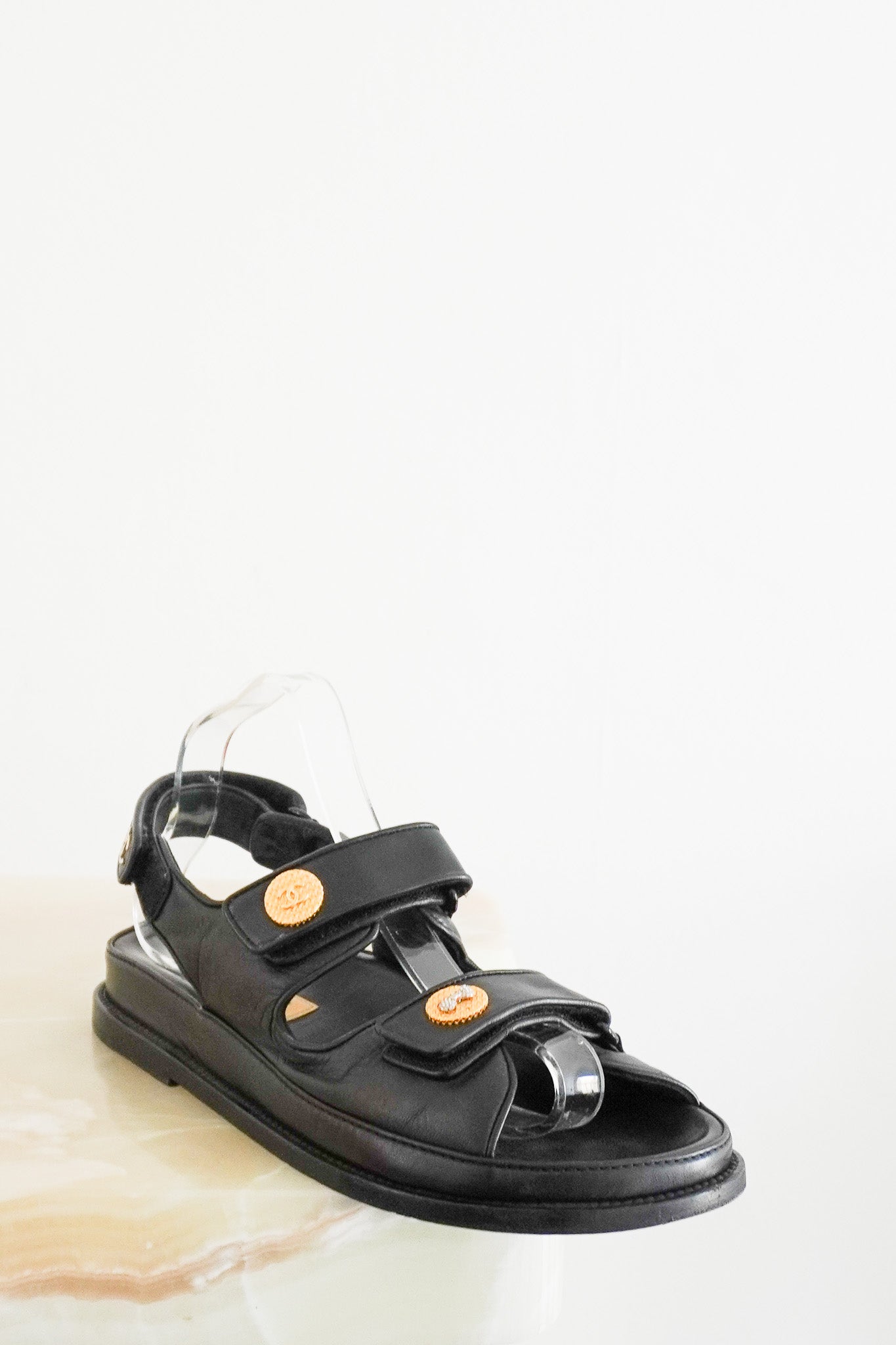Chanel Black CC Leather Dad Sandals (RRP £1000) | Authentic Preloved - Reloved Again