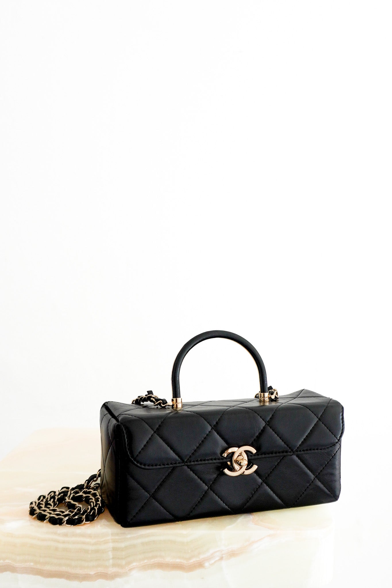 Chanel Shiny Calfskin Quilted Top Handle Box Bag | Authentic Preloved - Reloved Again