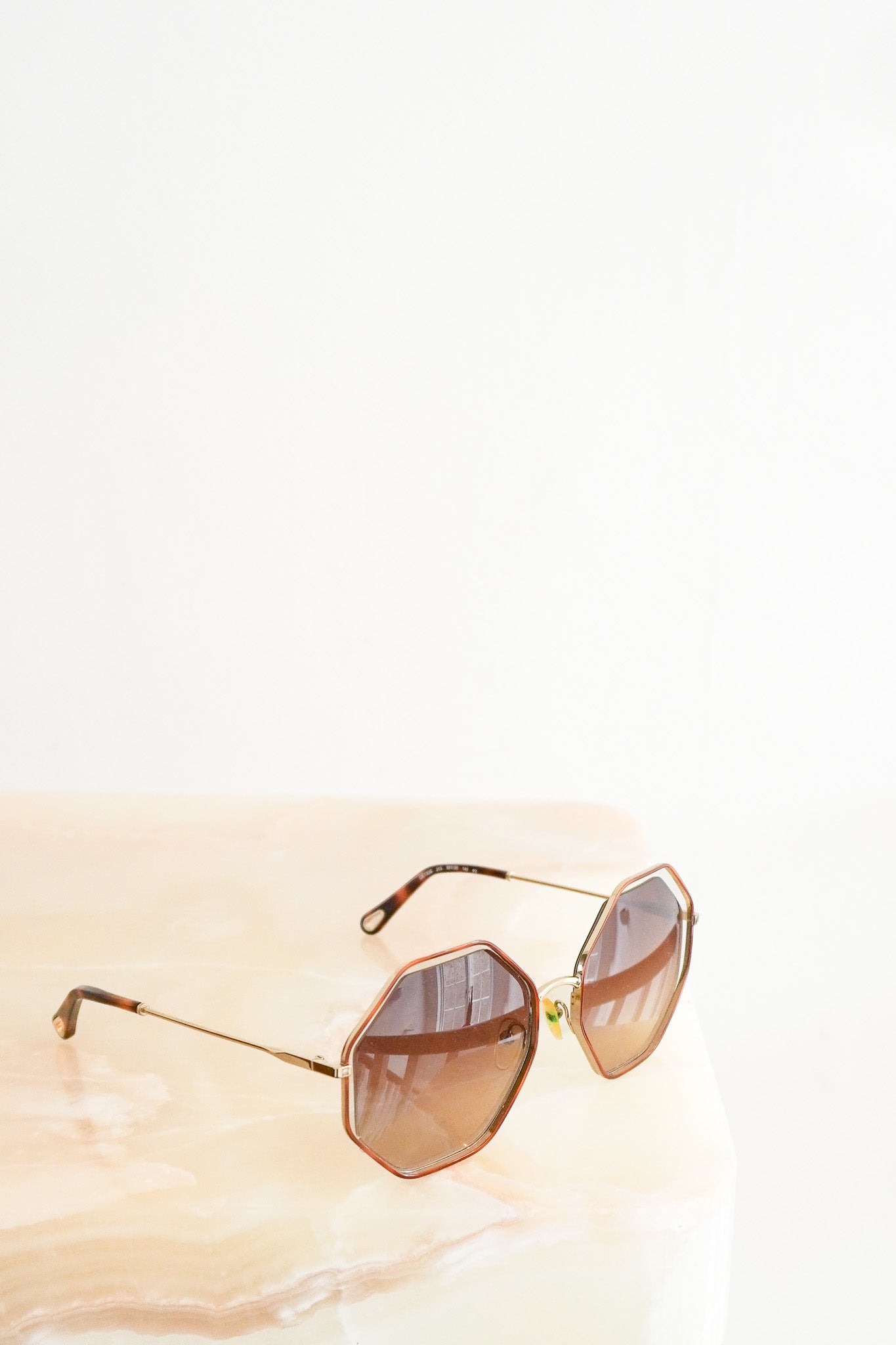 Front image of the Chloé Gold Poppy Octagonal Sunglasses Chelsea London