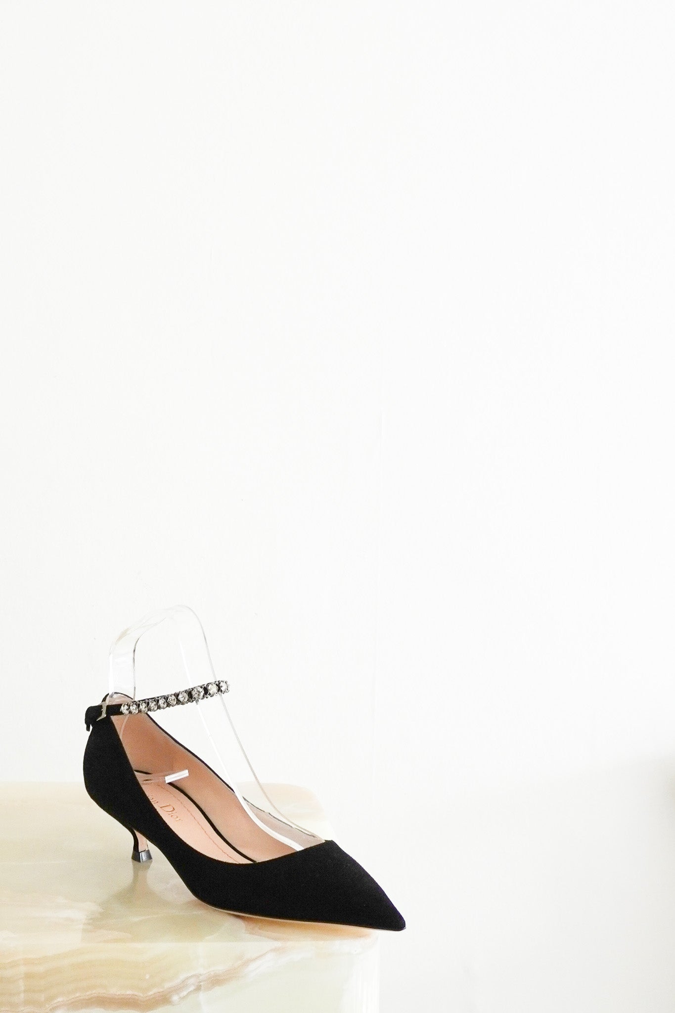 Front image of the Dior J'Adior Suede Kitten Heel Pumps in Black  Chelsea London