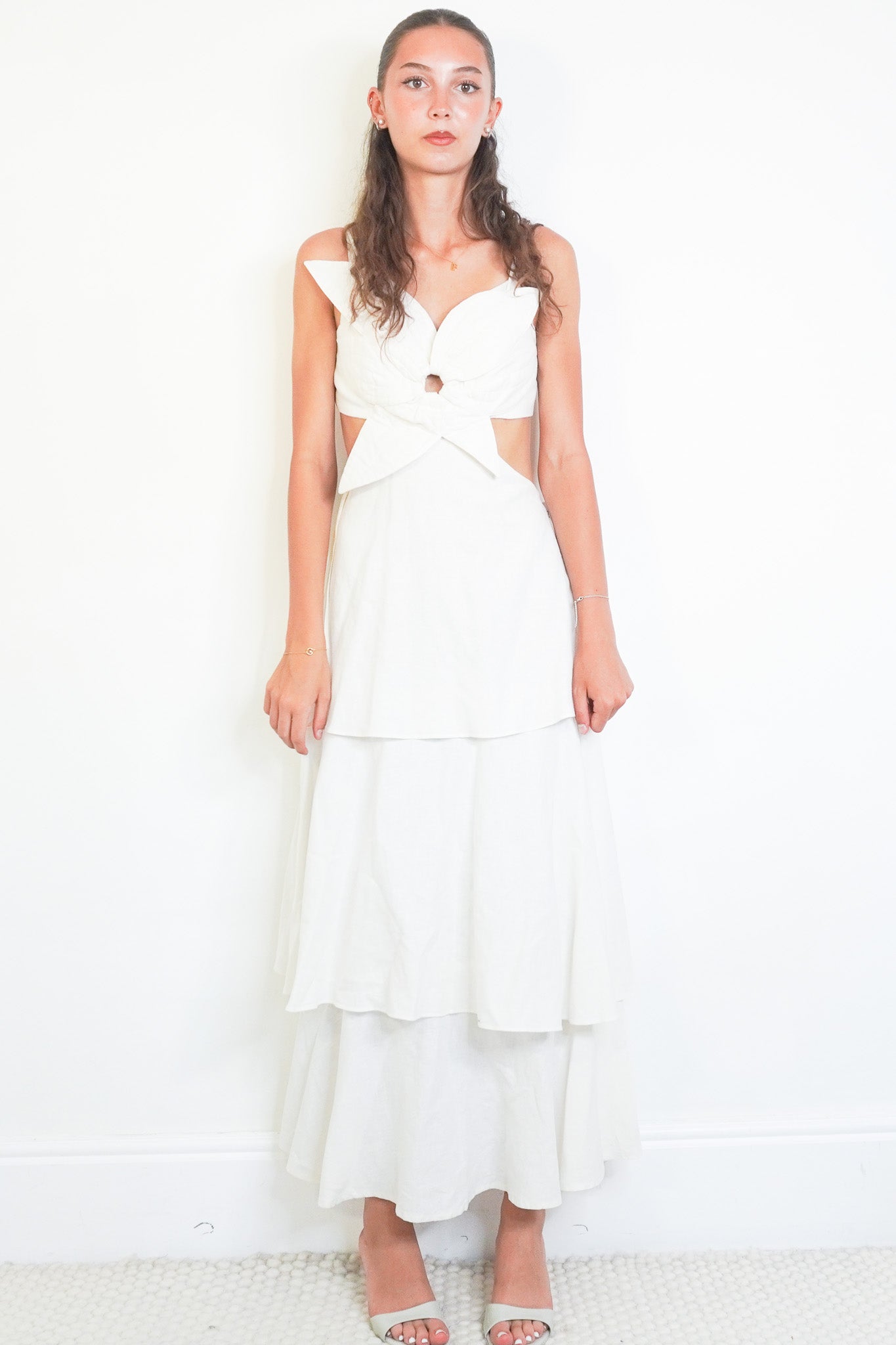 Front image of the Farm Rio White Flower Maxi Dress Chelsea London
