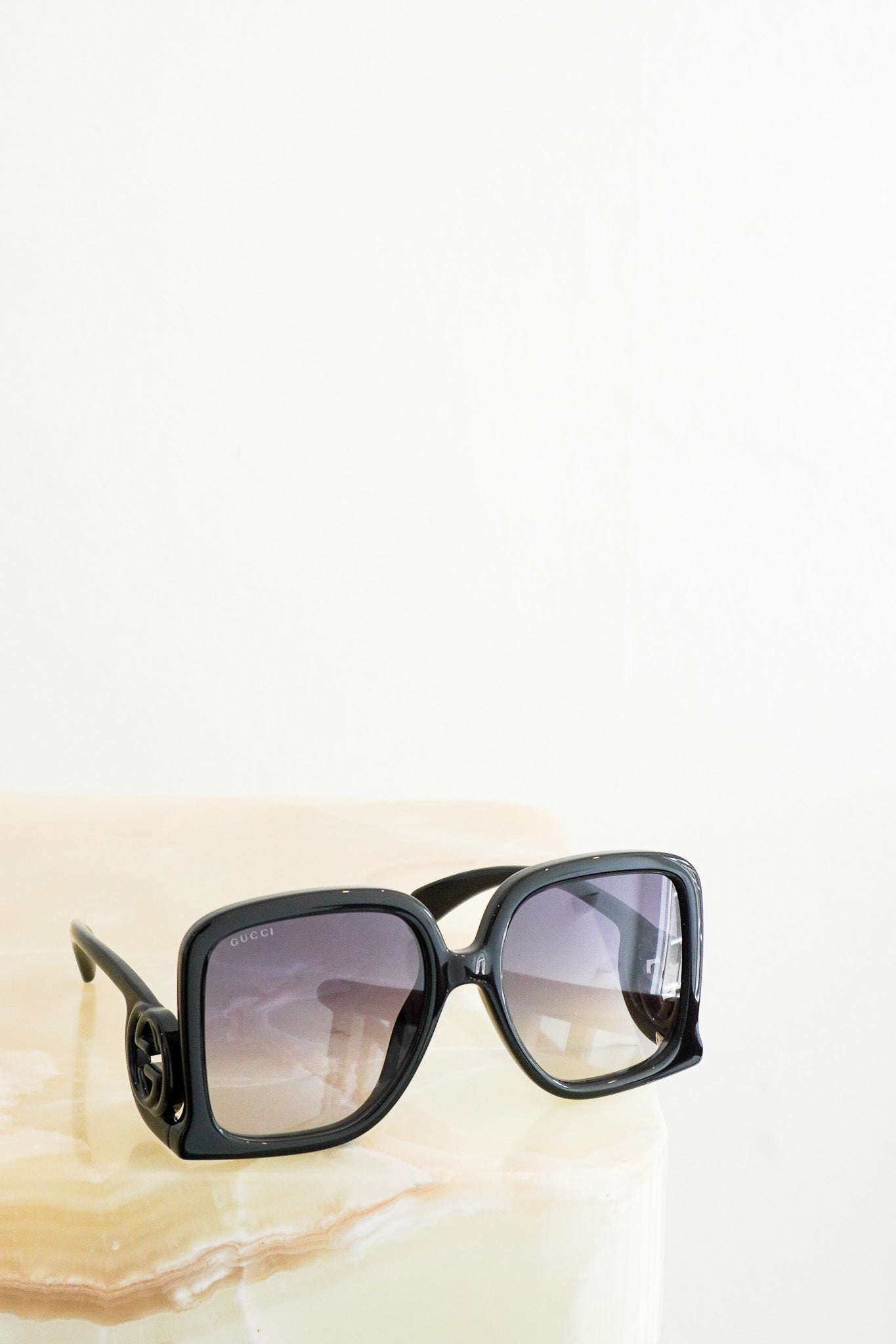 Front image of the Gucci Oversized Square Sunglasses in Black Chelsea London