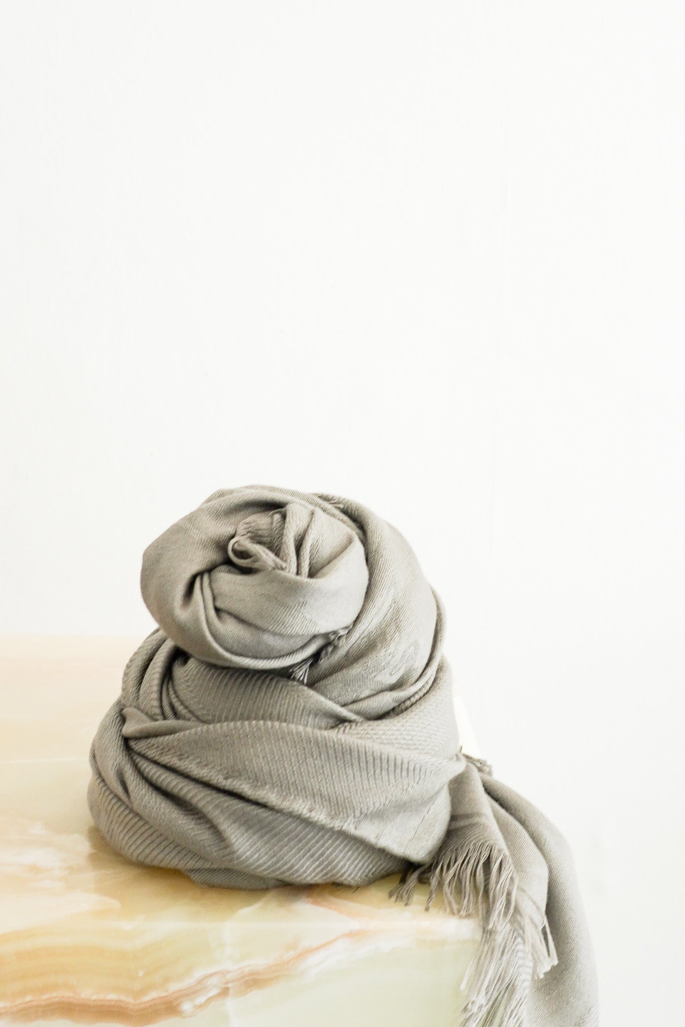 Front image of the Hermès Grey Silk and Cashmere H Jacquard Shawl Chelsea London