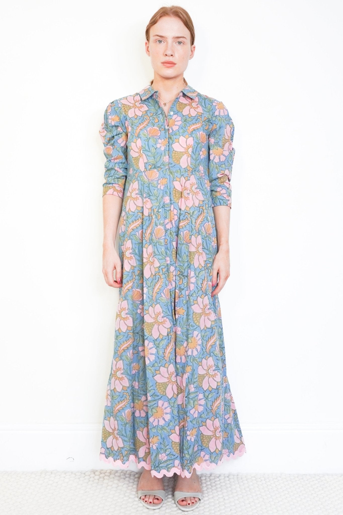 Juliet Dunn Blue Floral Cotton Maxi Dress (RRP £300)