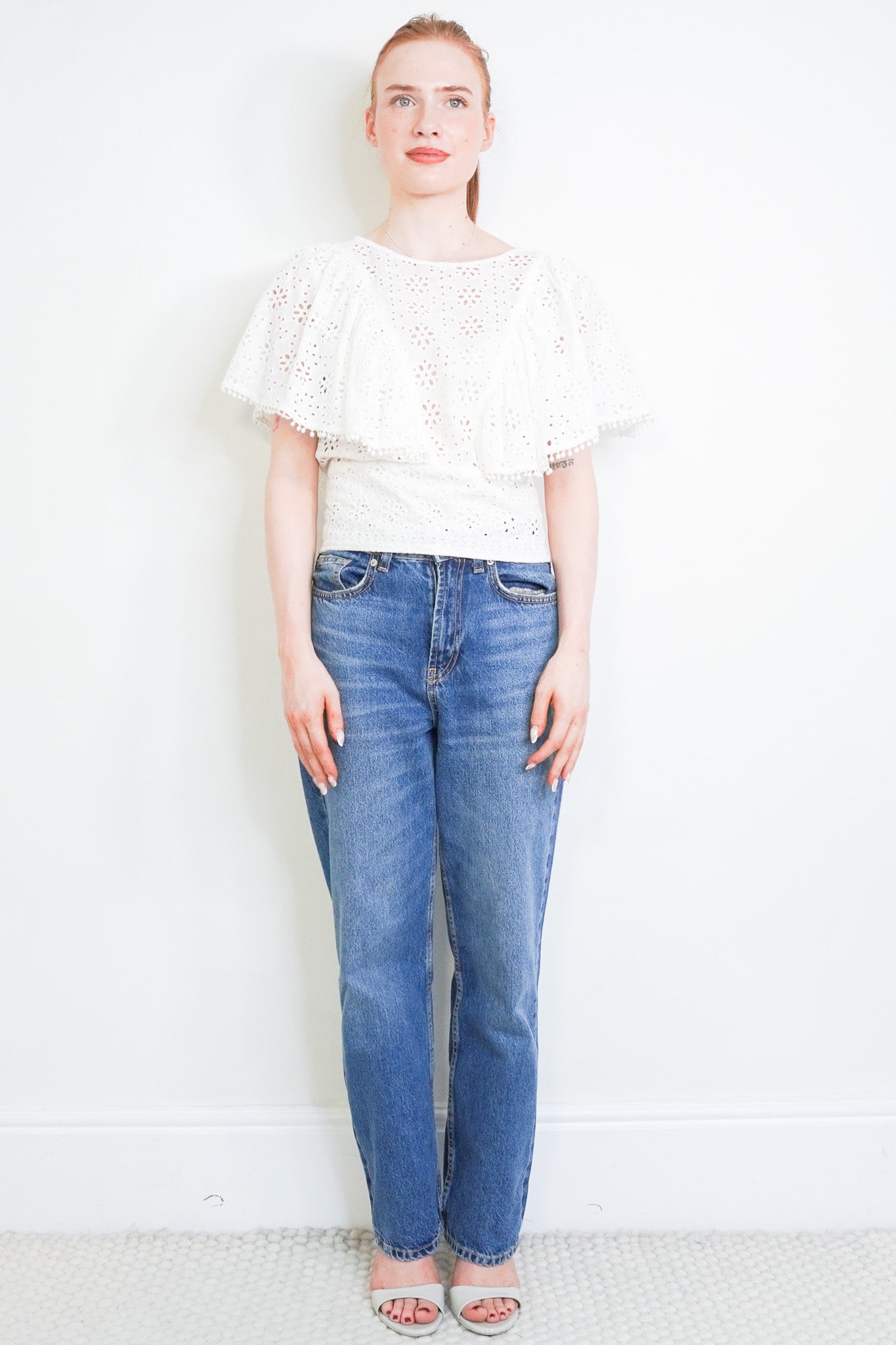 Front image of the Melissa Odabash Broderie Anglais Top Chelsea London