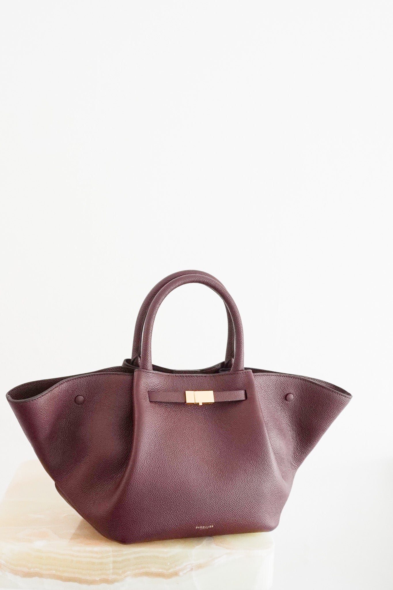 NEW Demellier The Midi New York Bag in Burgundy Grained Leather (RRP £475) | Authentic Preloved - Reloved Again