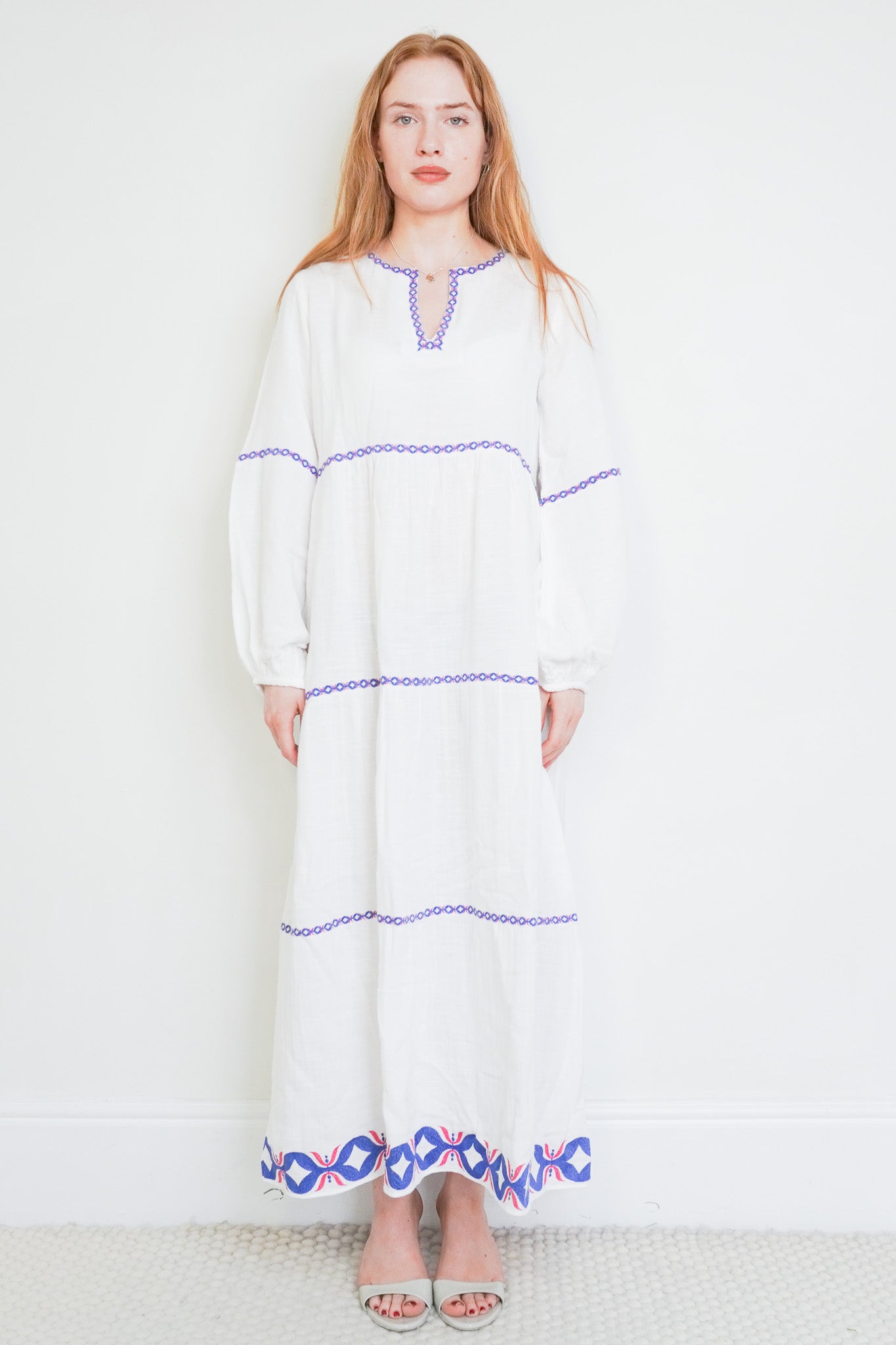 Front image of the Rae Feather Blue and Pink Embroidered Dress Chelsea London