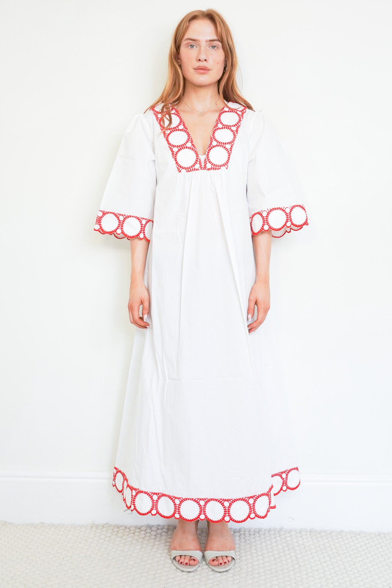Front image of the Rae Feather Red Embroidered Dress Chelsea London