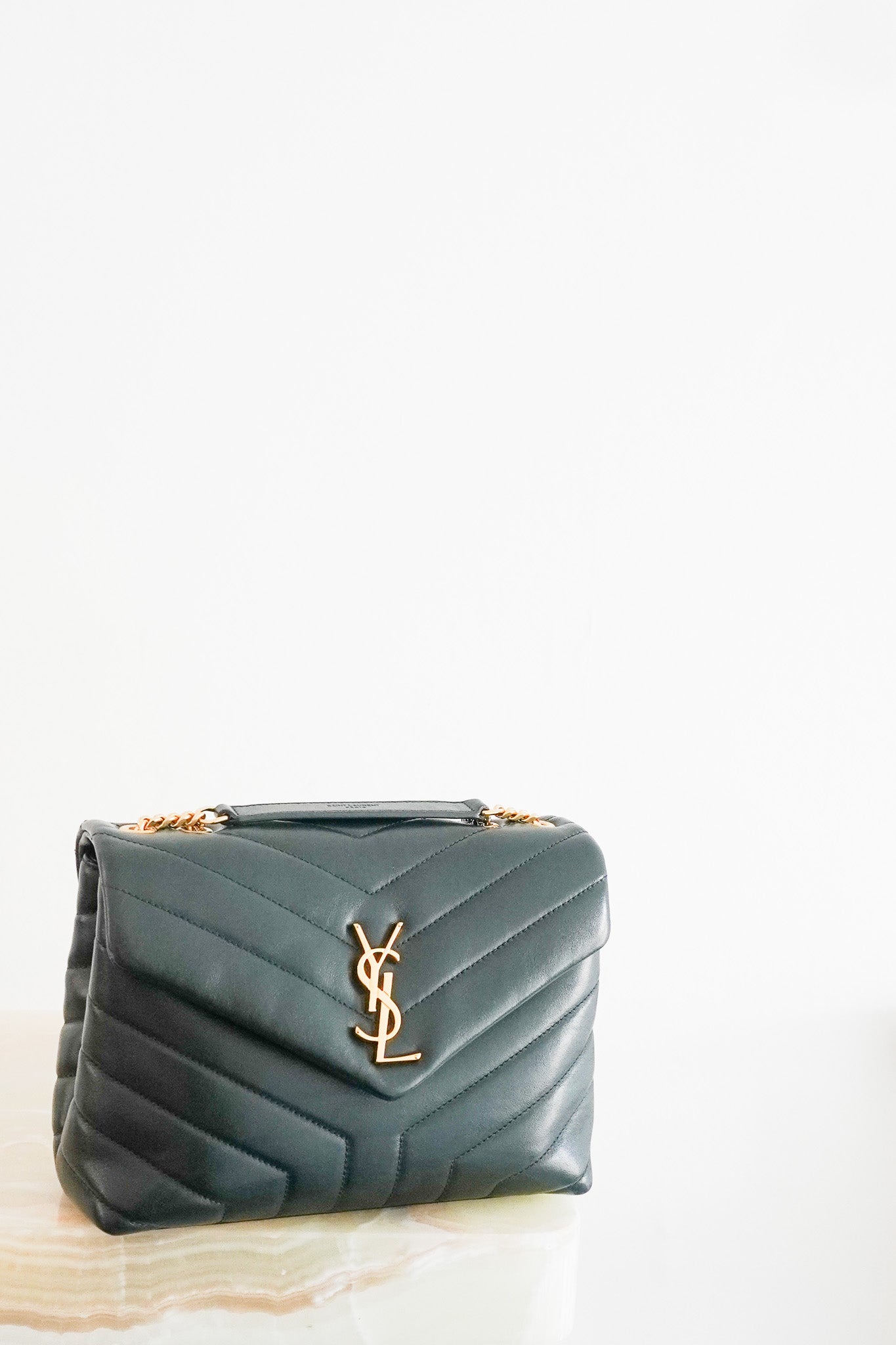 Saint Laurent Small Loulou Chain Bag in Forest Green Matelassé Leather (RRP £2090) | Authentic Preloved - Reloved Again